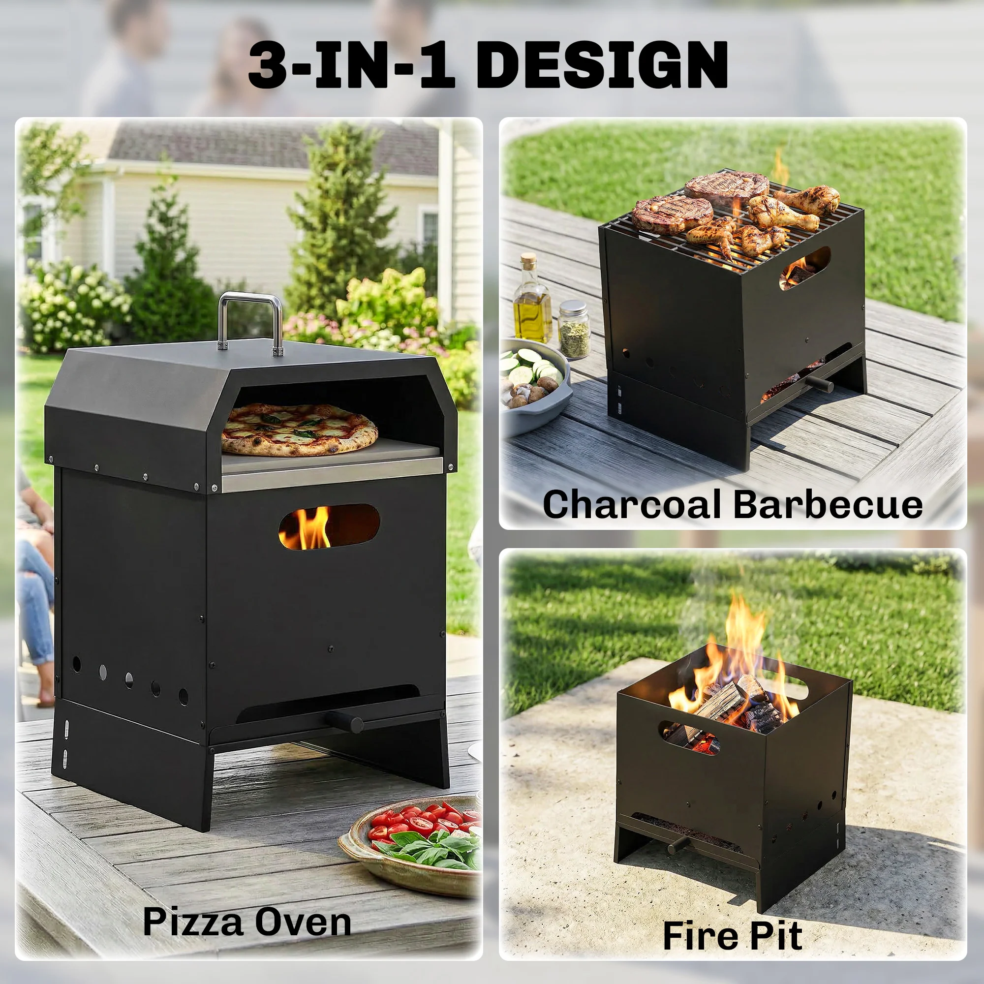 Outsunny 3 in 1 Portable Wood Fired Outdoor Pizza Oven with Handles - Image 3