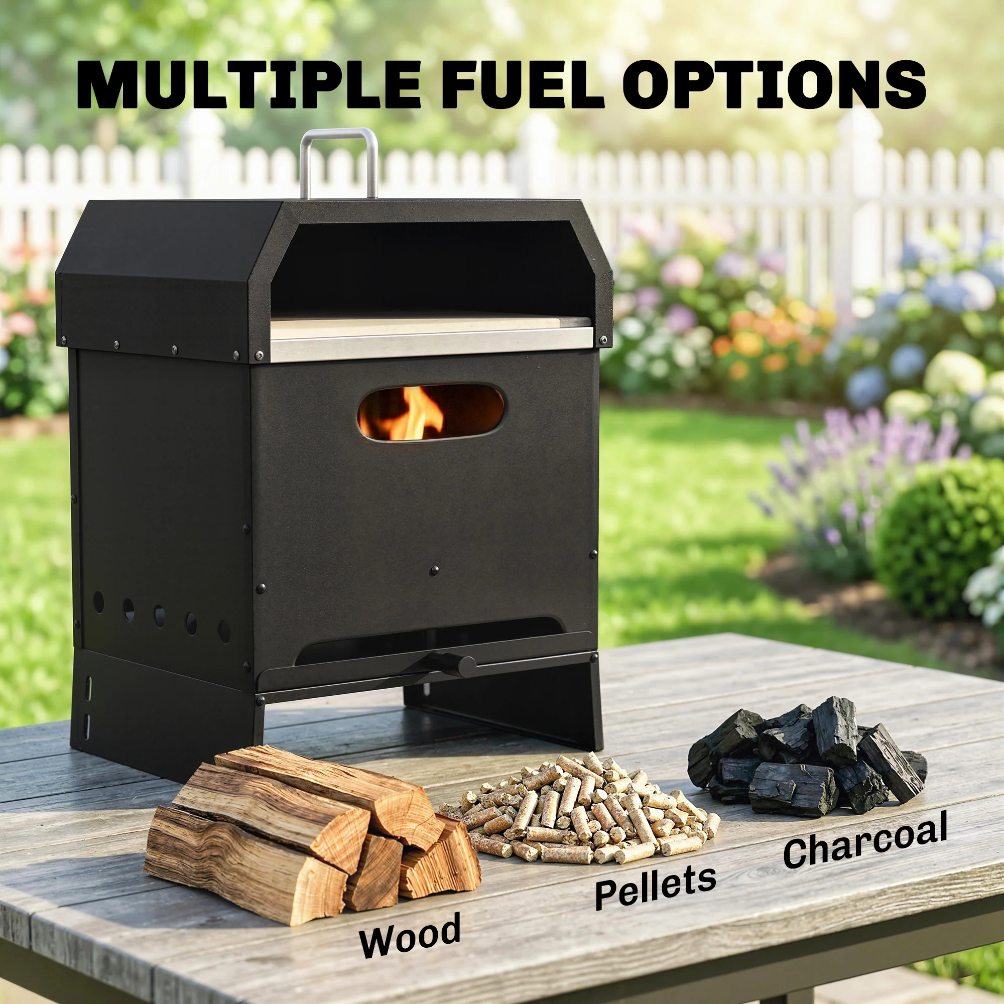 Outsunny 3 in 1 Portable Wood Fired Outdoor Pizza Oven with Handles - Image 4