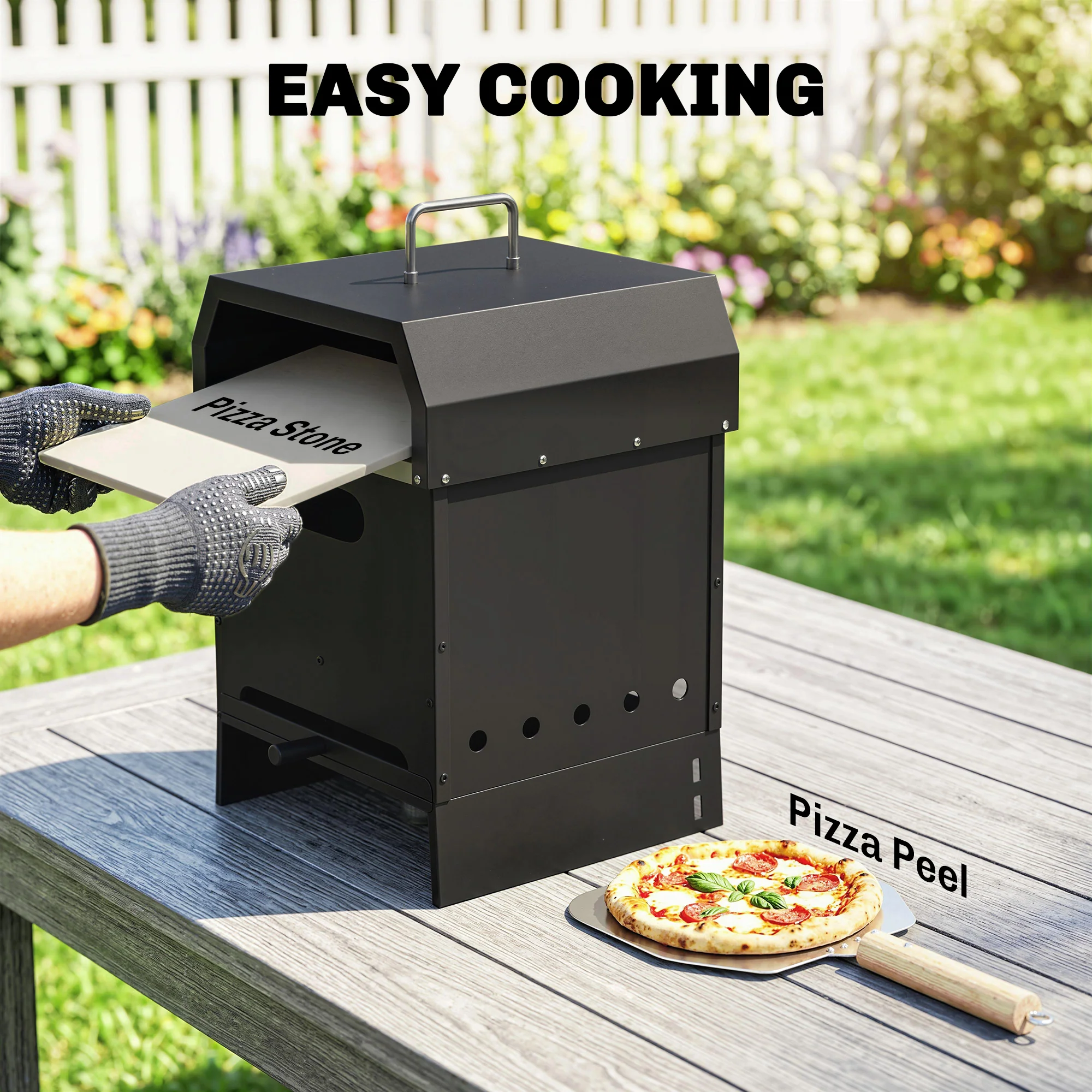 Outsunny 3 in 1 Portable Wood Fired Outdoor Pizza Oven with Handles - Image 6