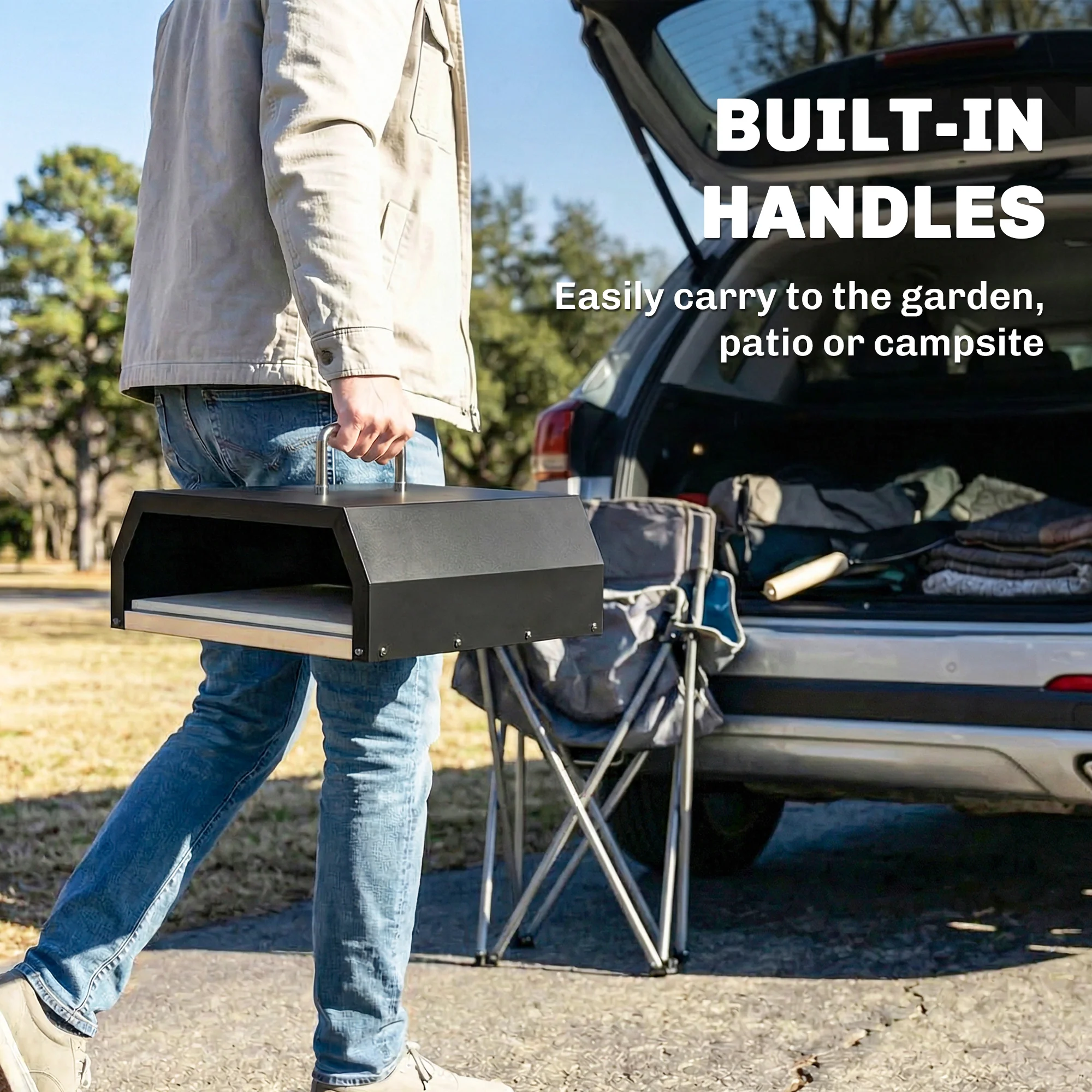 Outsunny 3 in 1 Portable Wood Fired Outdoor Pizza Oven with Handles - Image 8