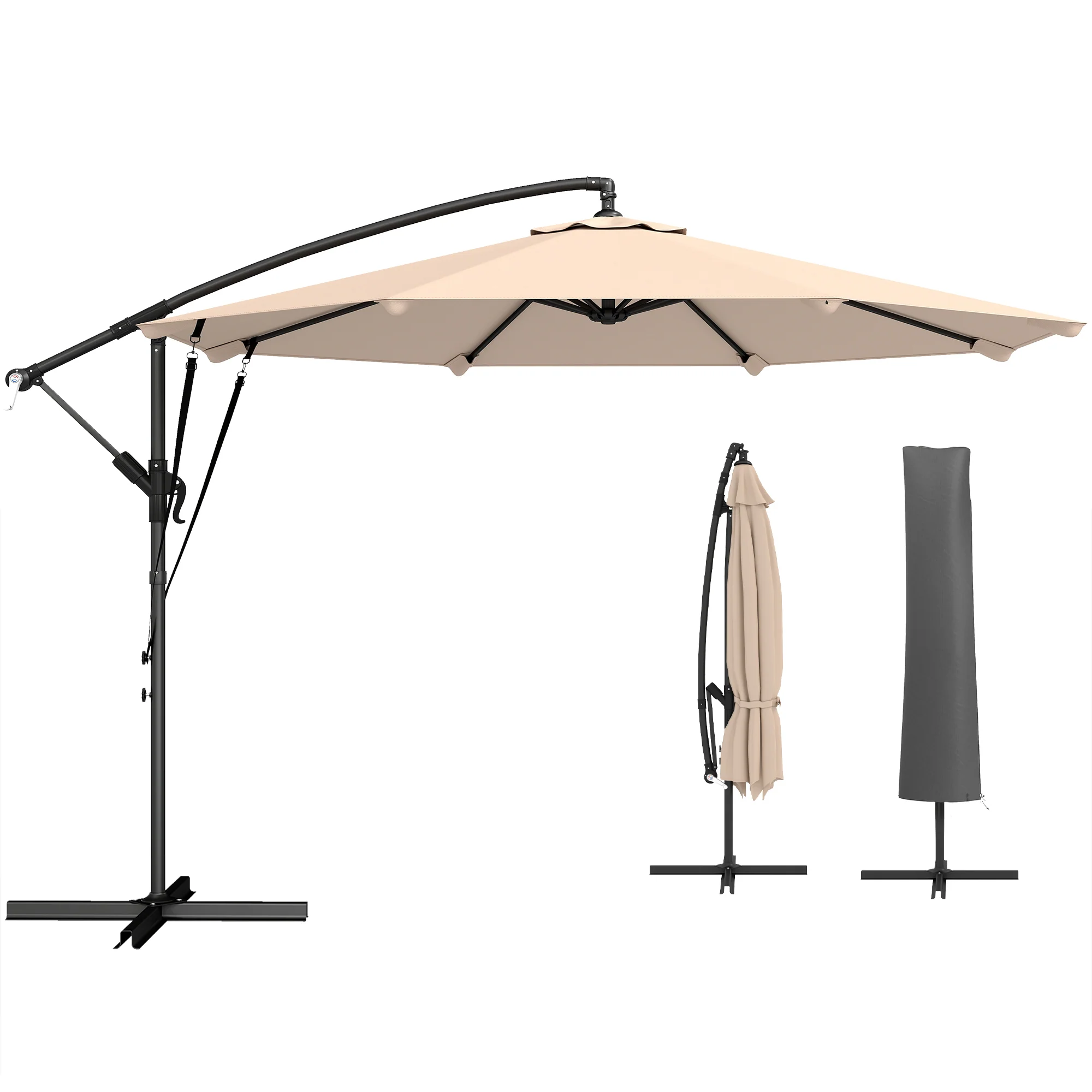 Outsunny 3 M Cantilever Parasol, Offset Umbrella With Cover And Wind Ropes