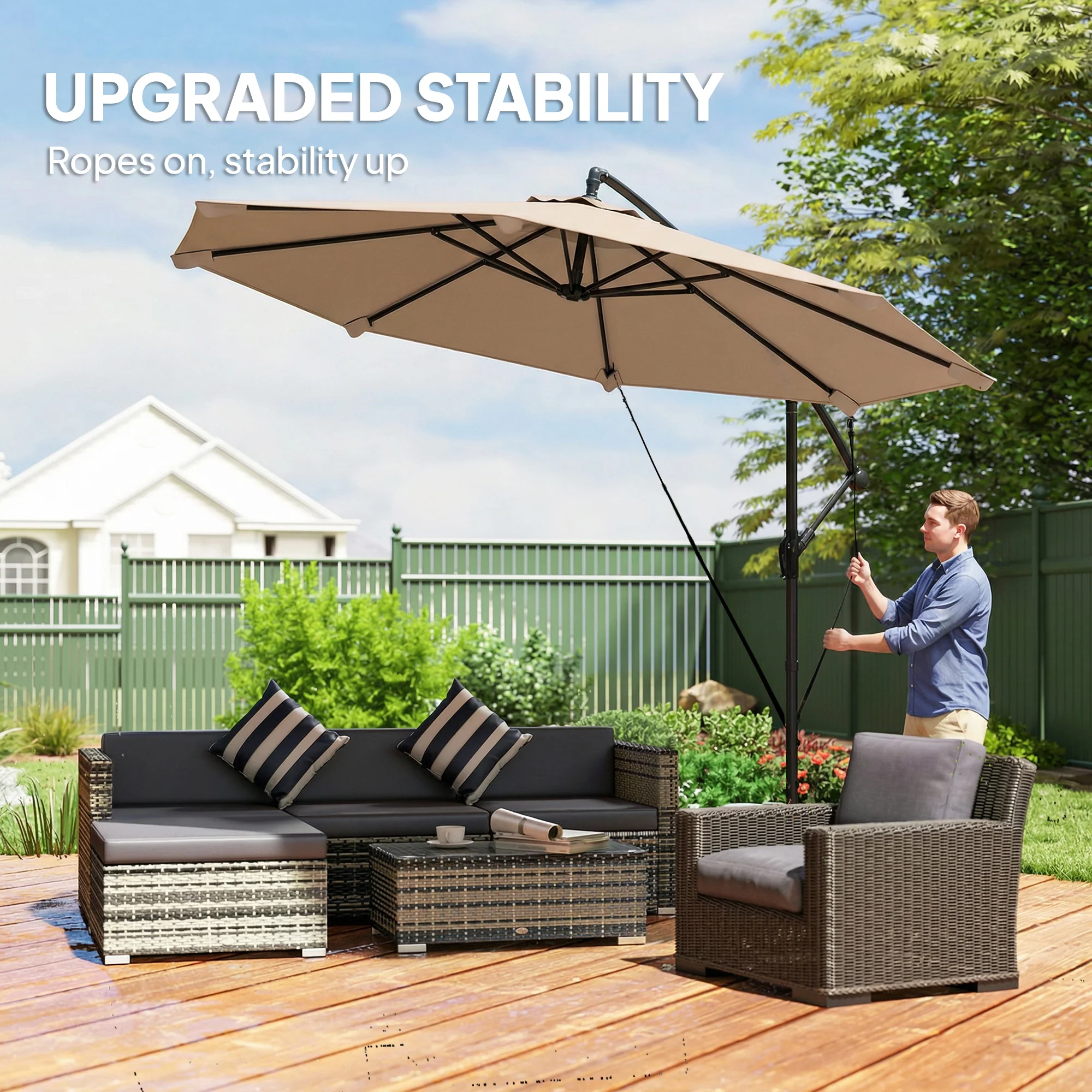Outsunny 3 M Cantilever Parasol, Offset Umbrella With Cover And Wind Ropes - Image 4