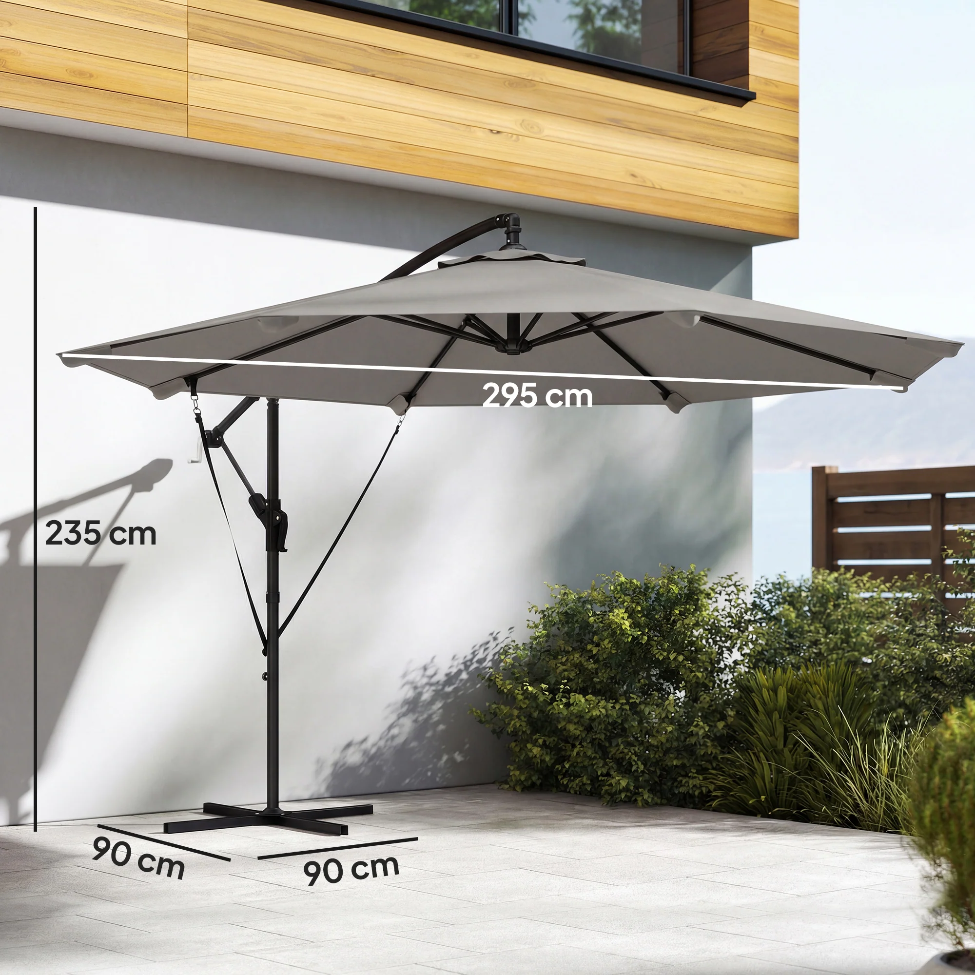 Outsunny 3 M Cantilever Parasol, Offset Umbrella With Cover And Wind Ropes - Image 3