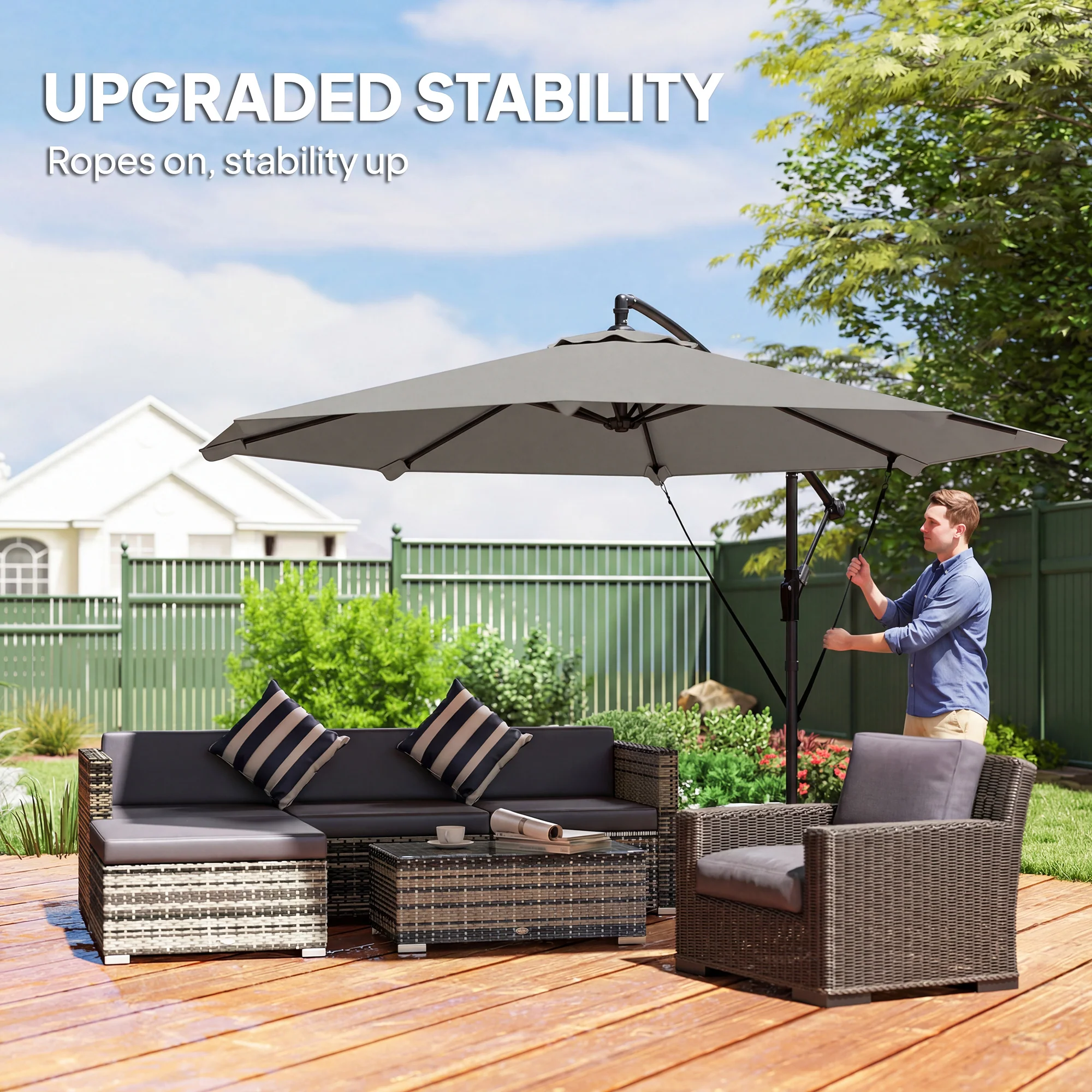 Outsunny 3 M Cantilever Parasol, Offset Umbrella With Cover And Wind Ropes - Image 4