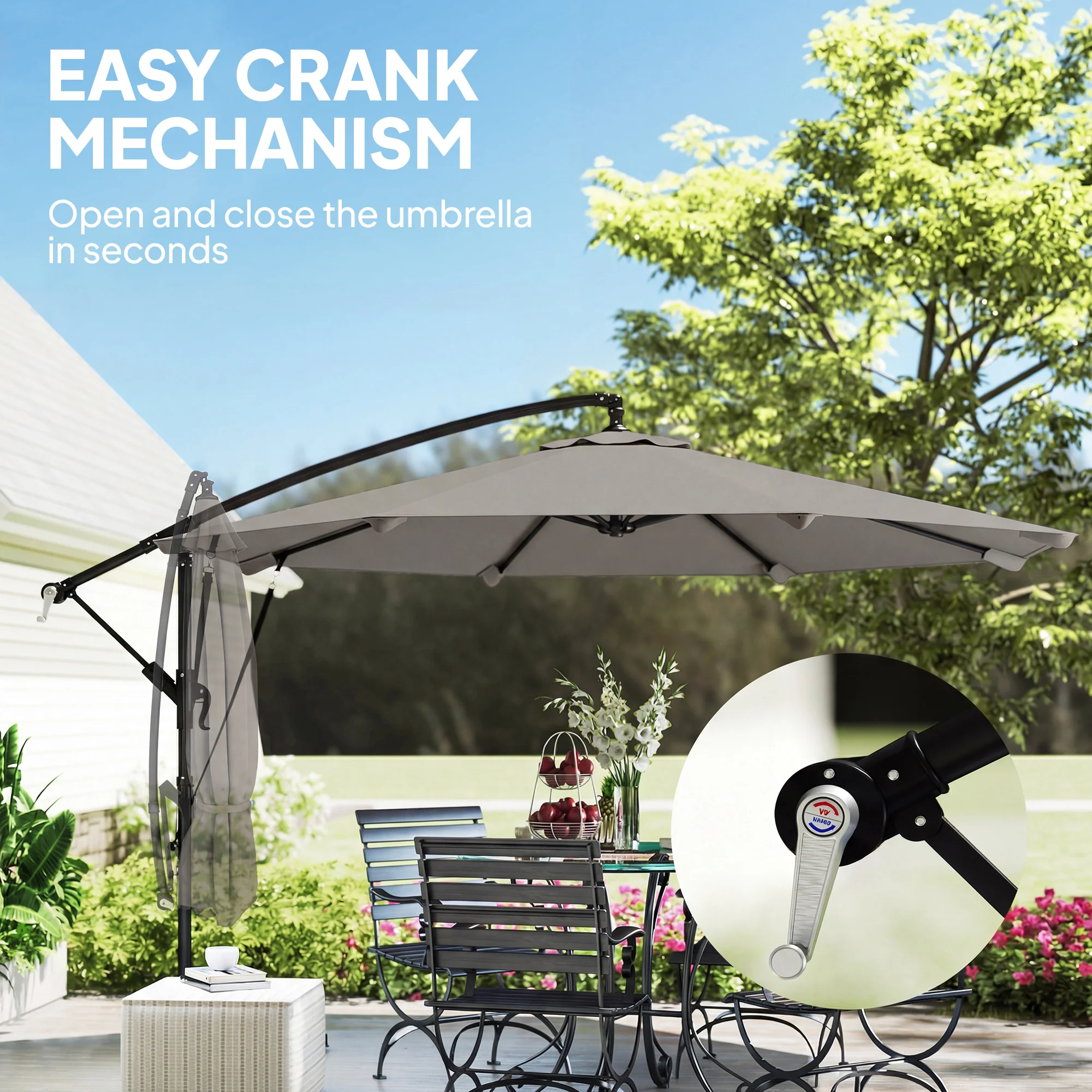 Outsunny 3 M Cantilever Parasol, Offset Umbrella With Cover And Wind Ropes - Image 7