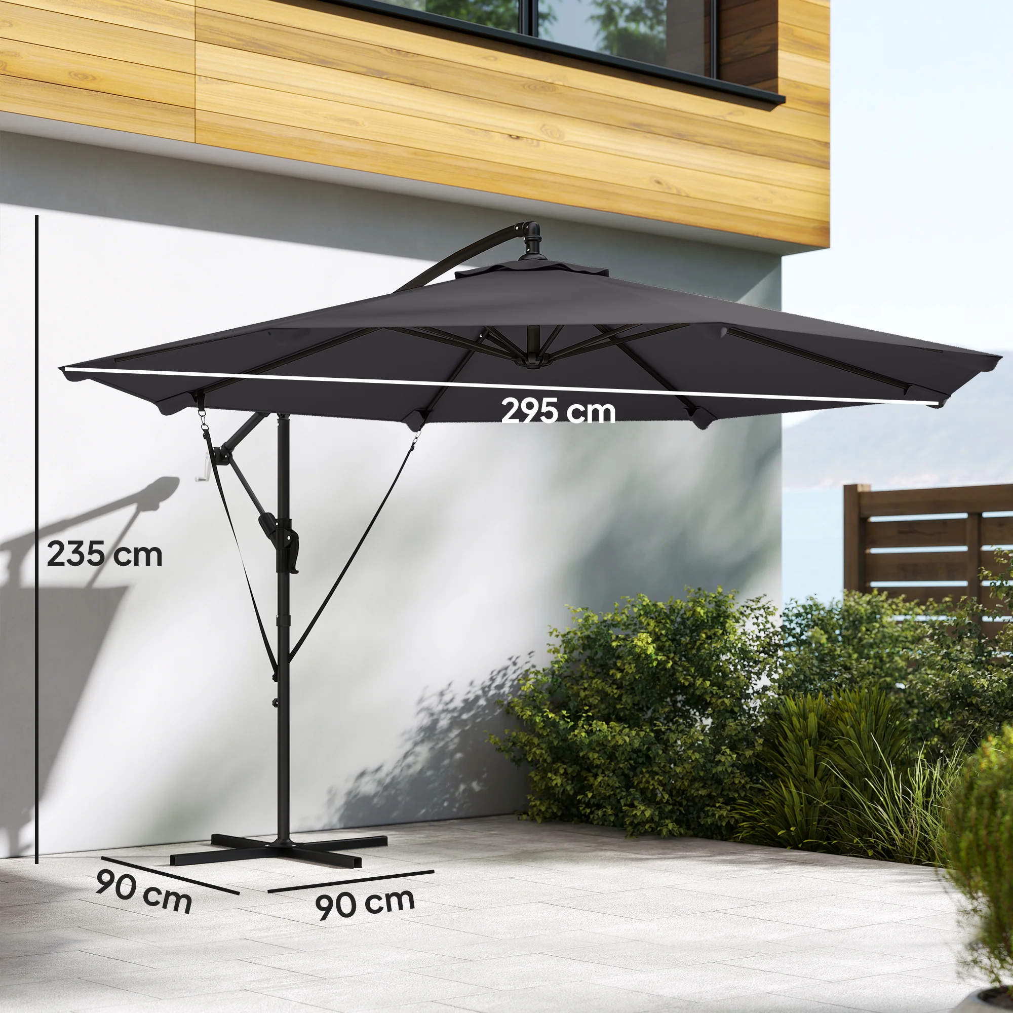Outsunny 3 M Cantilever Parasol, Offset Umbrella With Cover And Wind Ropes - Image 3