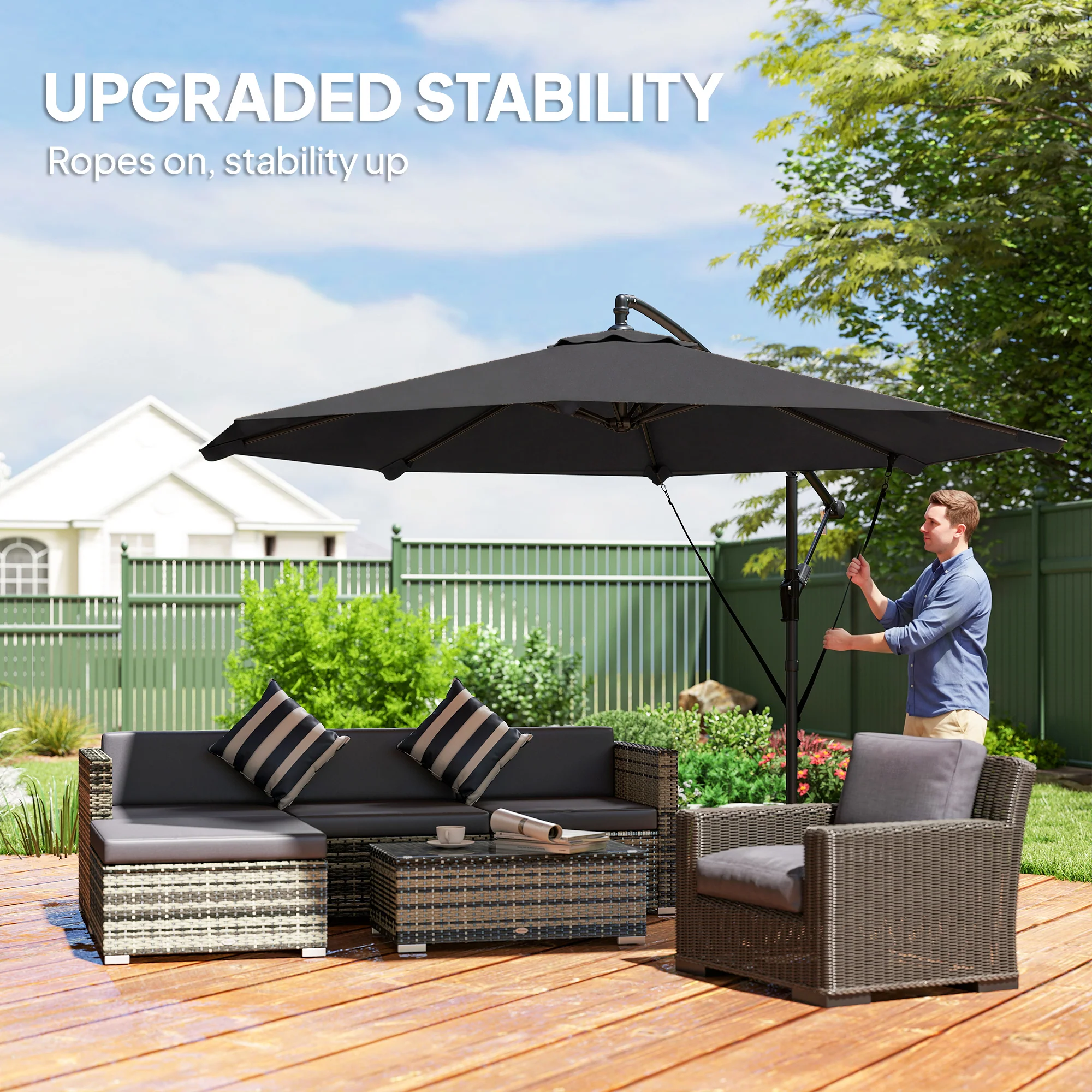 Outsunny 3 M Cantilever Parasol, Offset Umbrella With Cover And Wind Ropes - Image 4