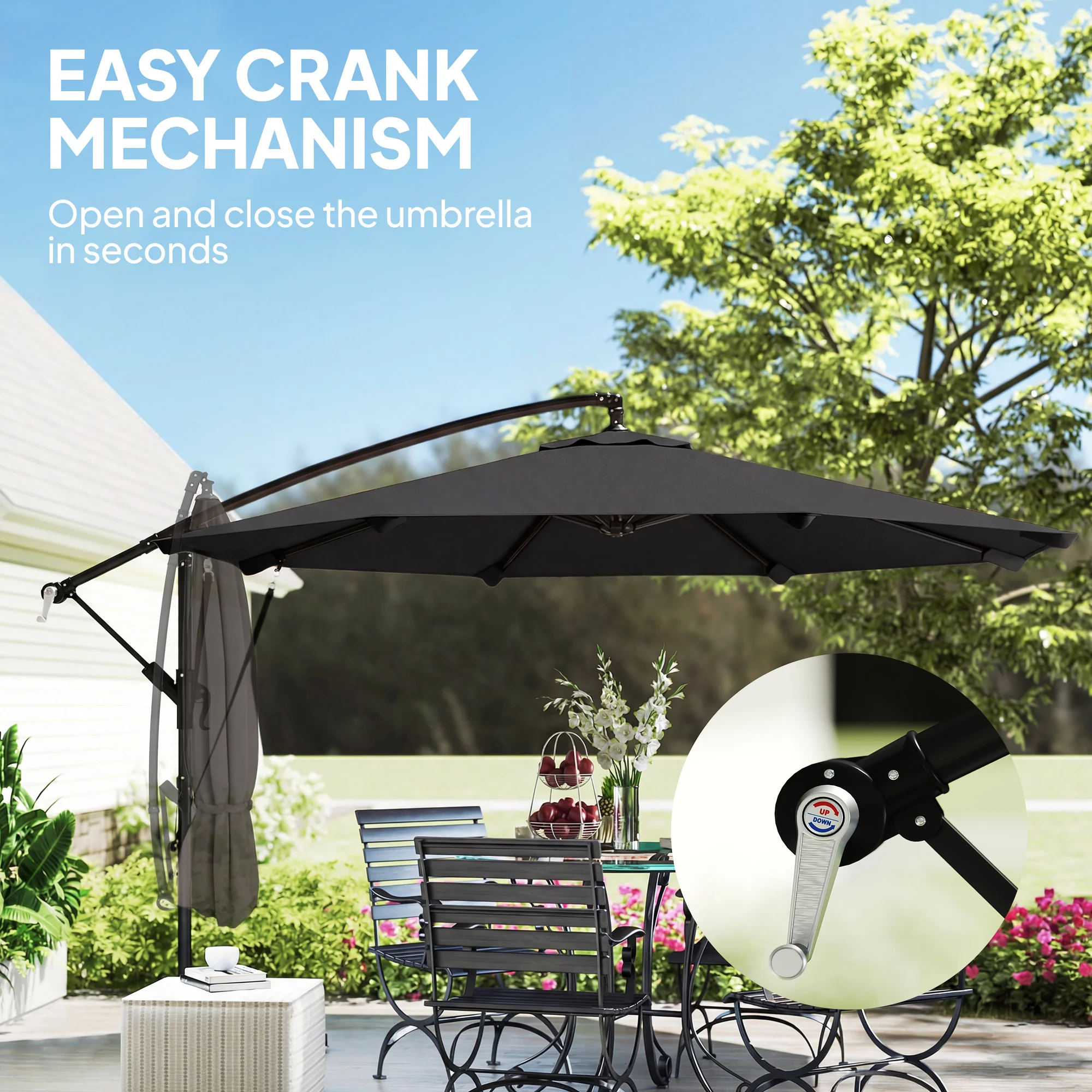 Outsunny 3 M Cantilever Parasol, Offset Umbrella With Cover And Wind Ropes - Image 7