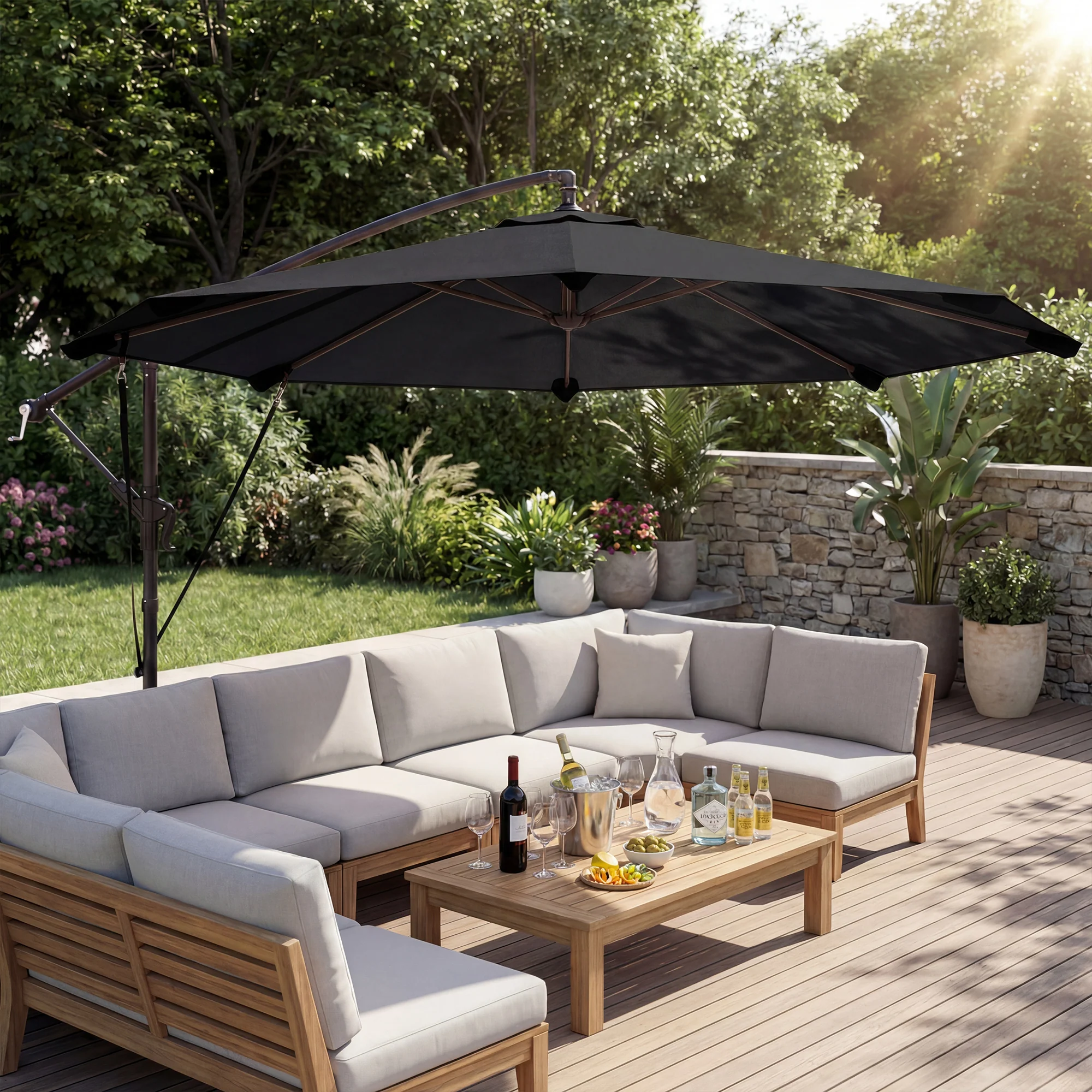 Outsunny 3 M Cantilever Parasol, Offset Umbrella With Cover And Wind Ropes - Image 8