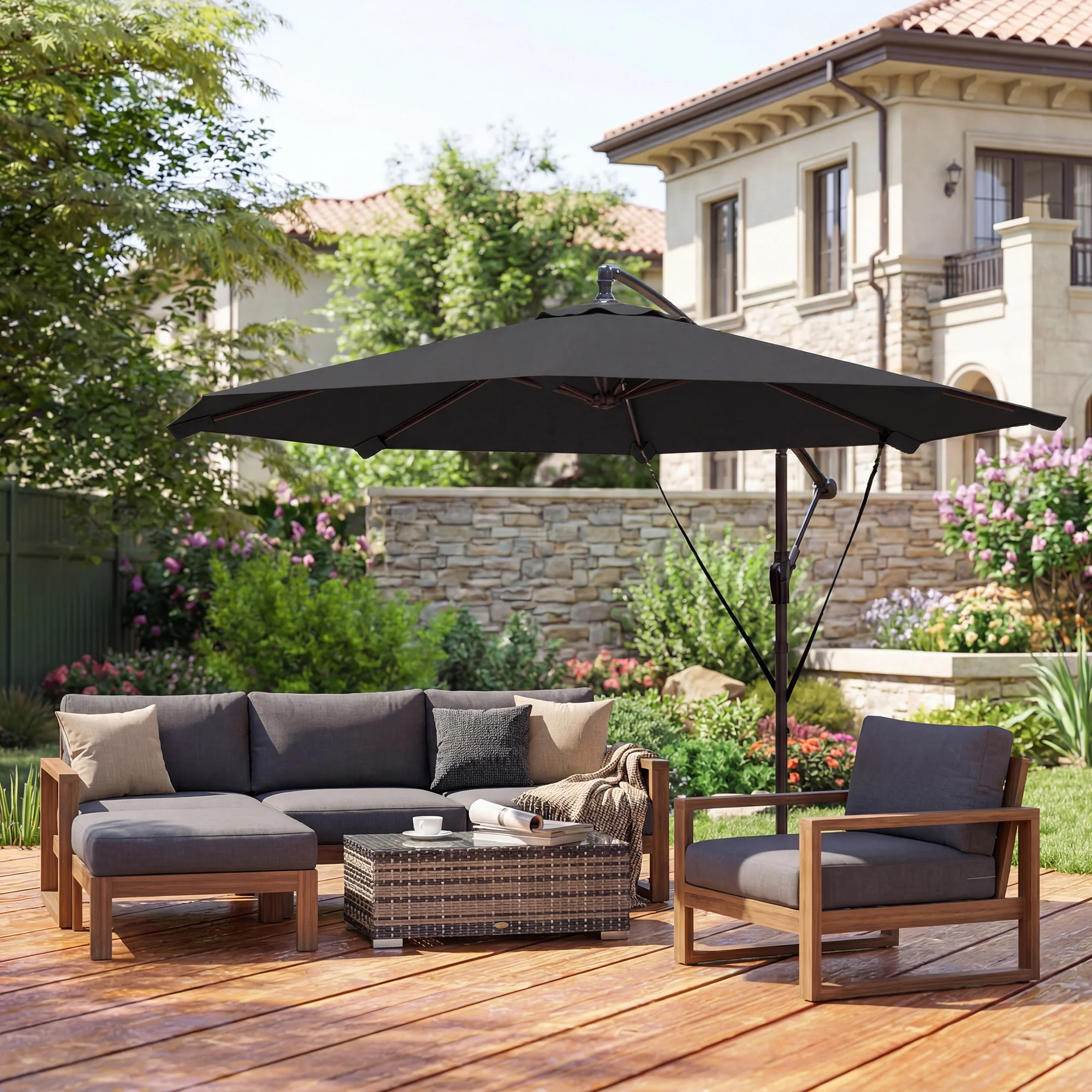 Outsunny 3 M Cantilever Parasol, Offset Umbrella With Cover And Wind Ropes - Image 9