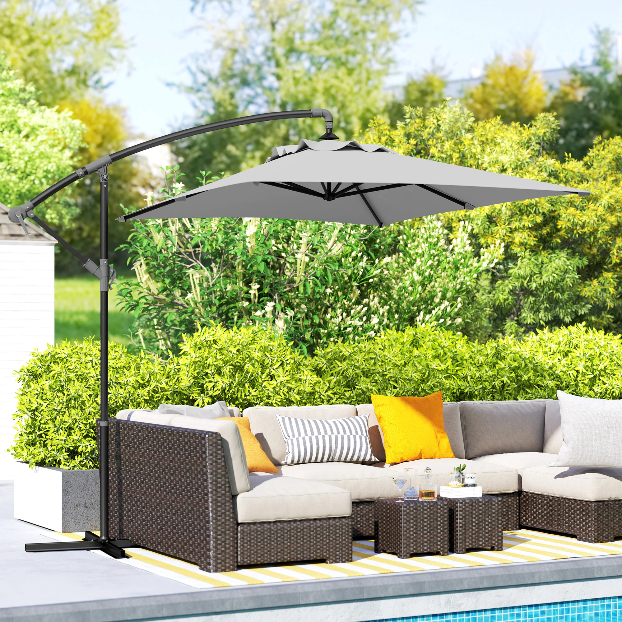 Outsunny 3 m Cantilever Parasol with Cross Base, Crank Handle, 6 Ribs - Image 10