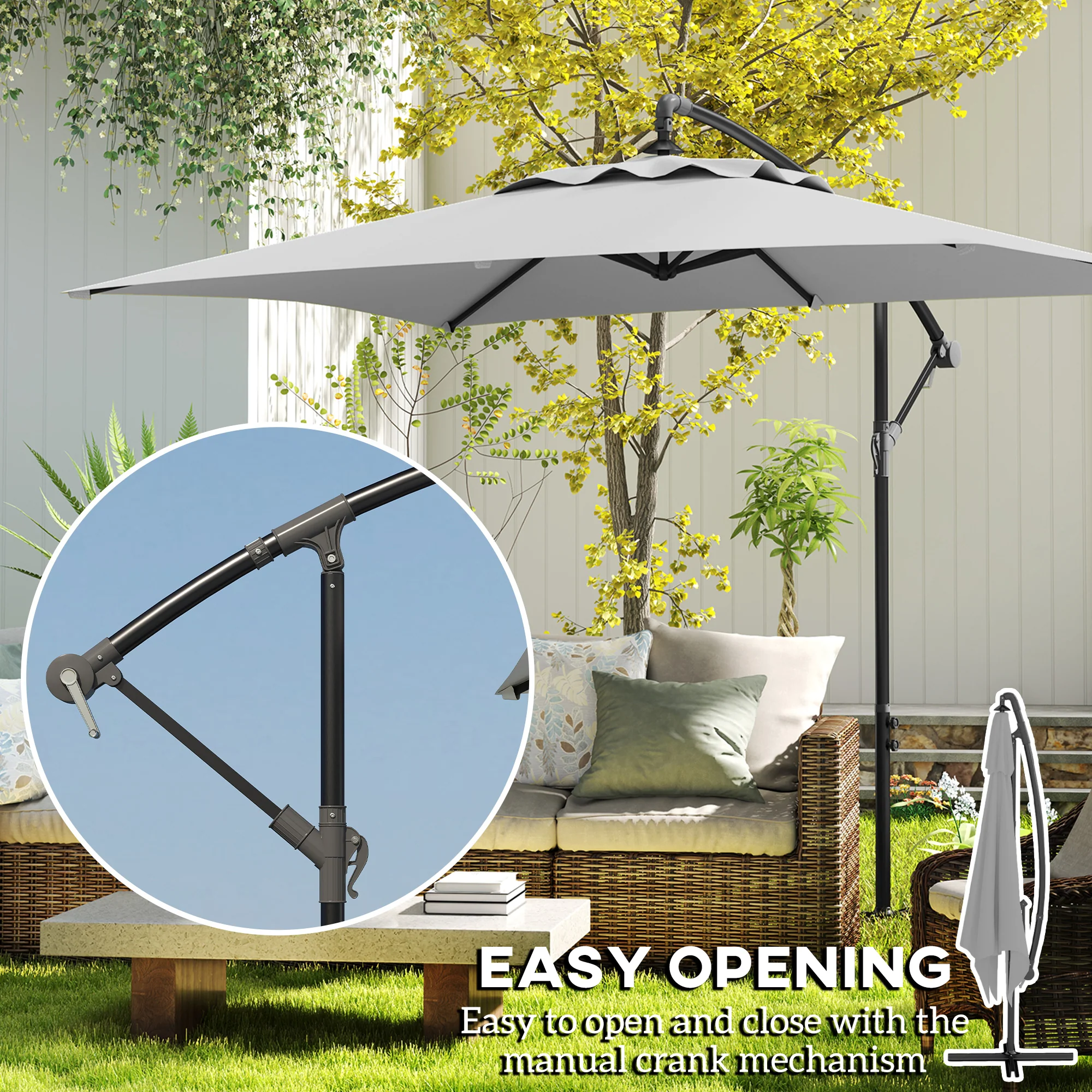 Outsunny 3 m Cantilever Parasol with Cross Base, Crank Handle, 6 Ribs - Image 11