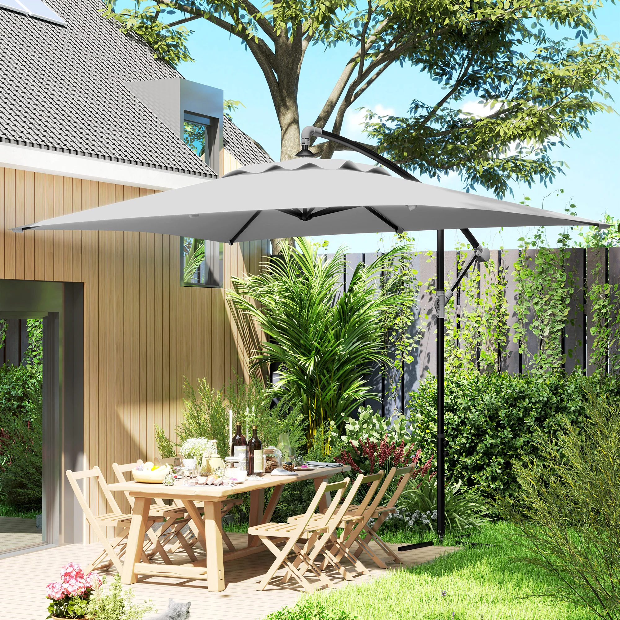 Outsunny 3 m Cantilever Parasol with Cross Base, Crank Handle, 6 Ribs - Image 15