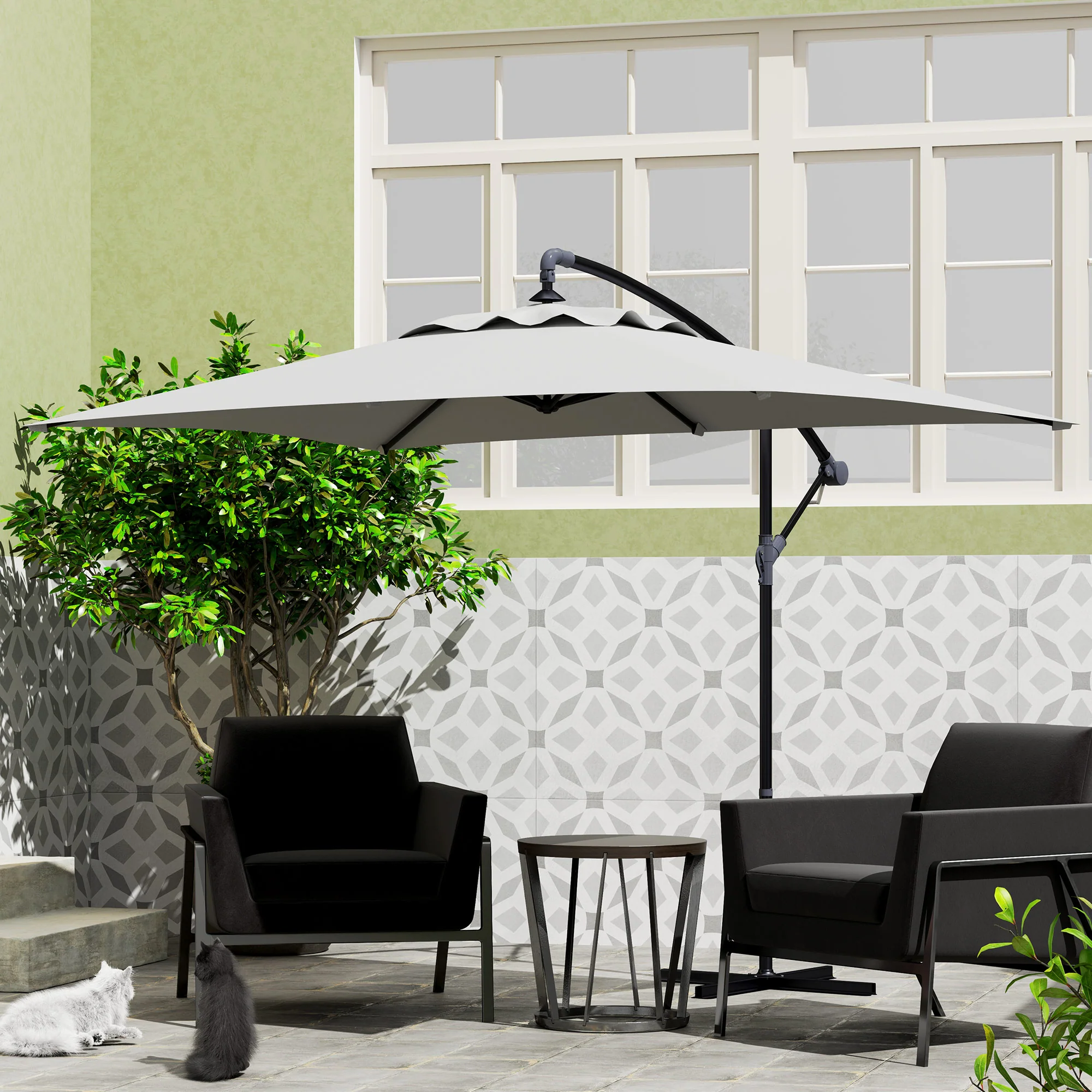 Outsunny 3 m Cantilever Parasol with Cross Base, Crank Handle, 6 Ribs - Image 17