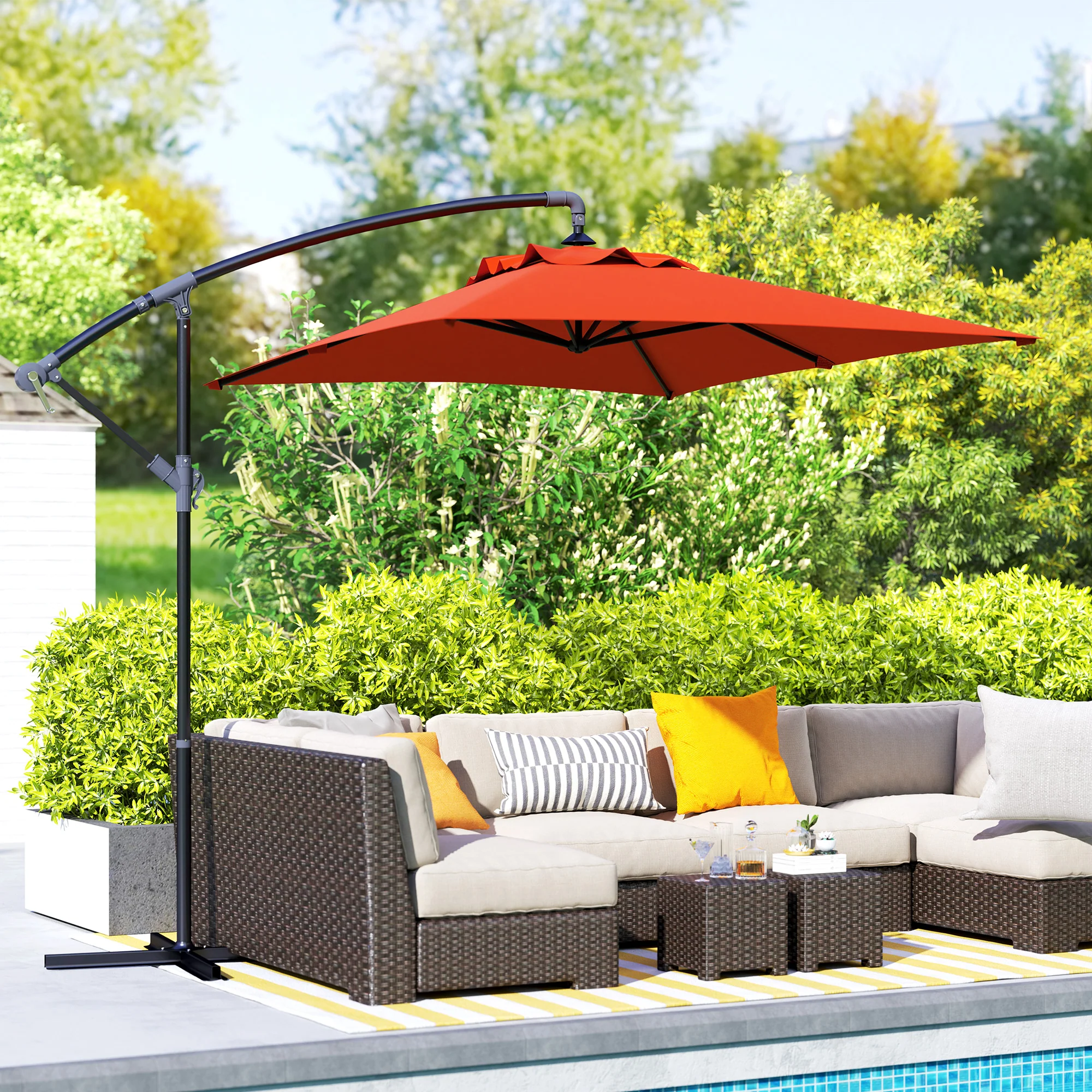 Outsunny 3 m Cantilever Parasol with Cross Base, Crank Handle, 6 Ribs - Image 19