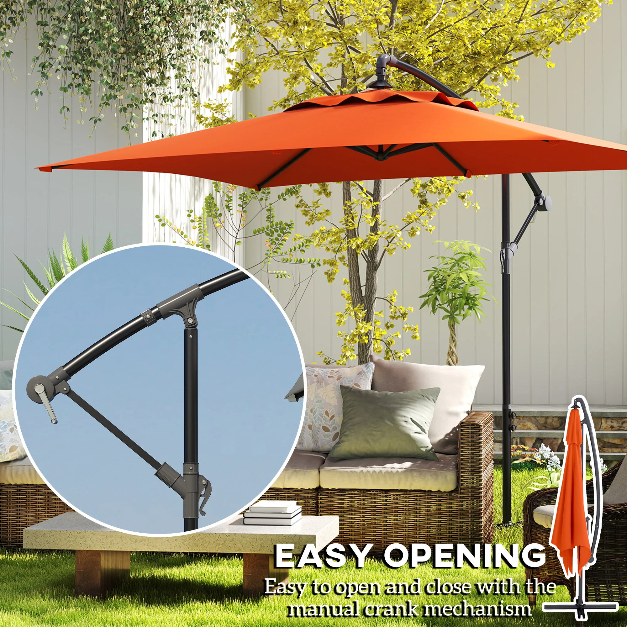 Outsunny 3 m Cantilever Parasol with Cross Base, Crank Handle, 6 Ribs - Image 20