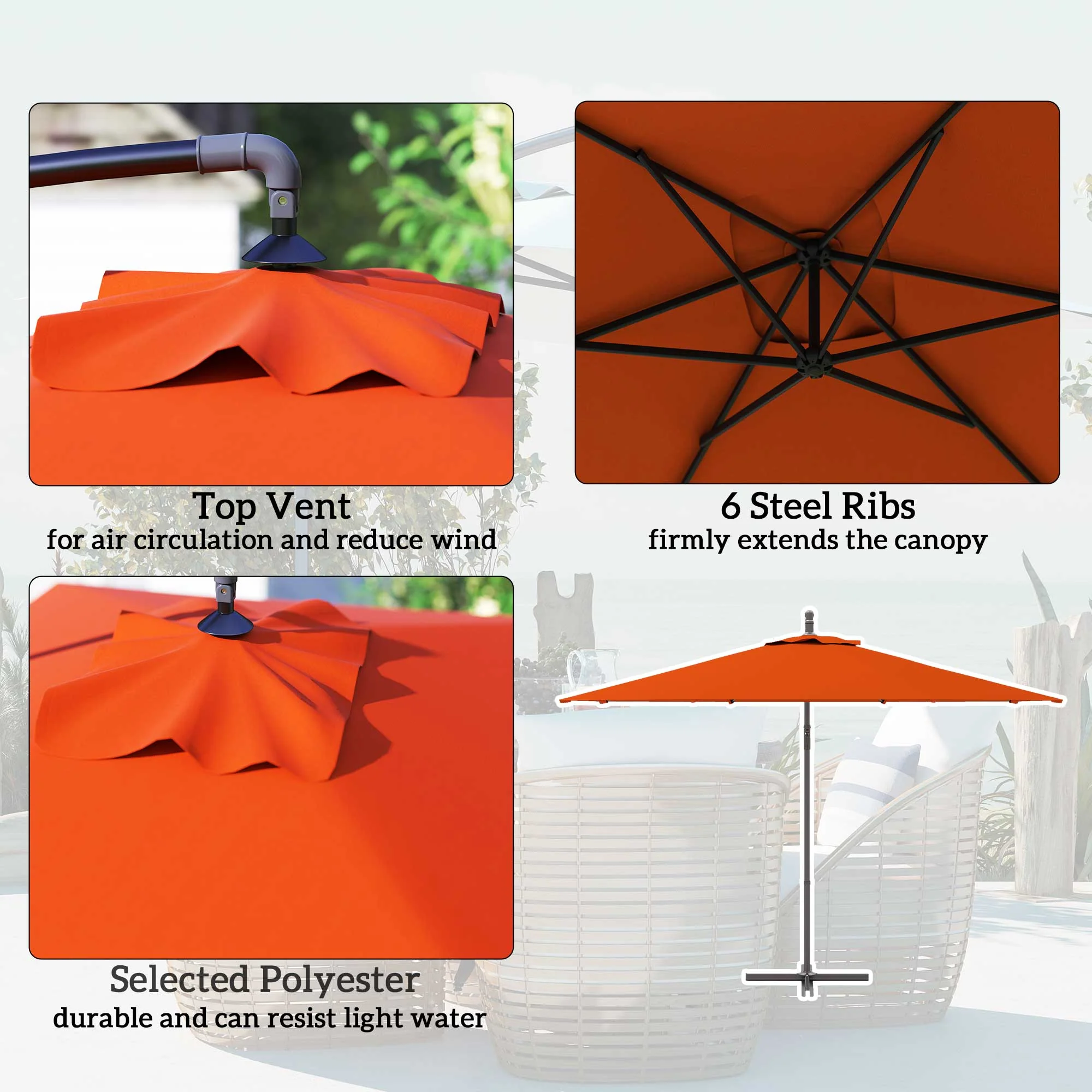 Outsunny 3 m Cantilever Parasol with Cross Base, Crank Handle, 6 Ribs - Image 21