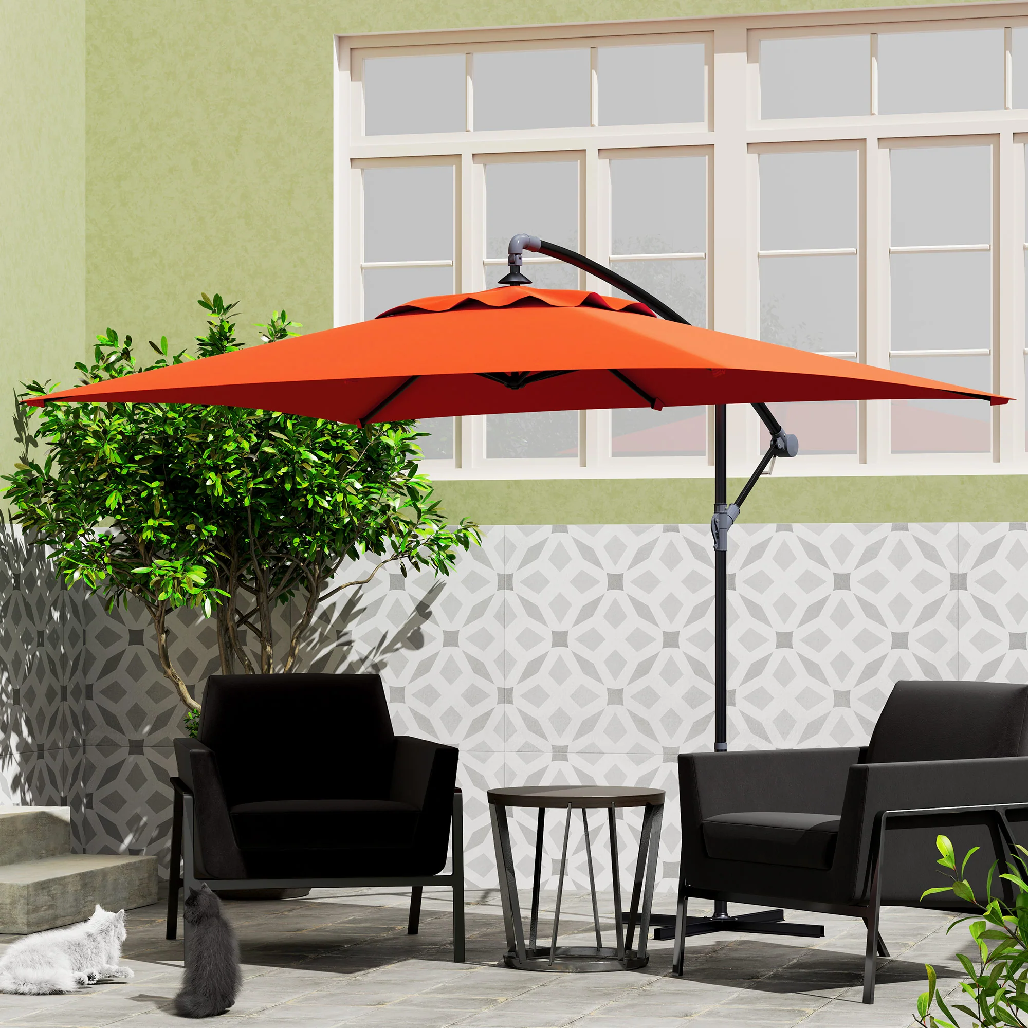 Outsunny 3 m Cantilever Parasol with Cross Base, Crank Handle, 6 Ribs - Image 24