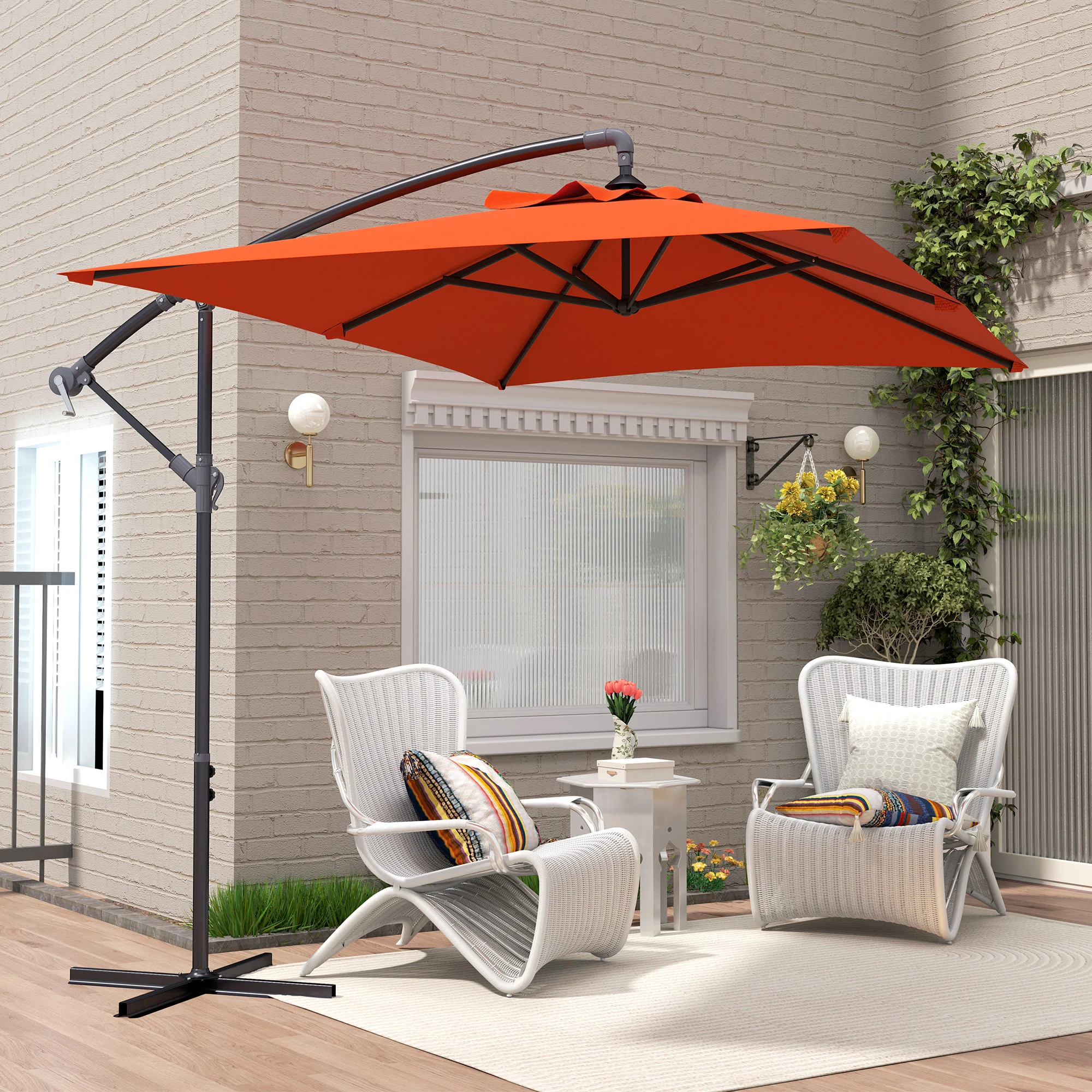 Outsunny 3 m Cantilever Parasol with Cross Base, Crank Handle, 6 Ribs - Image 26