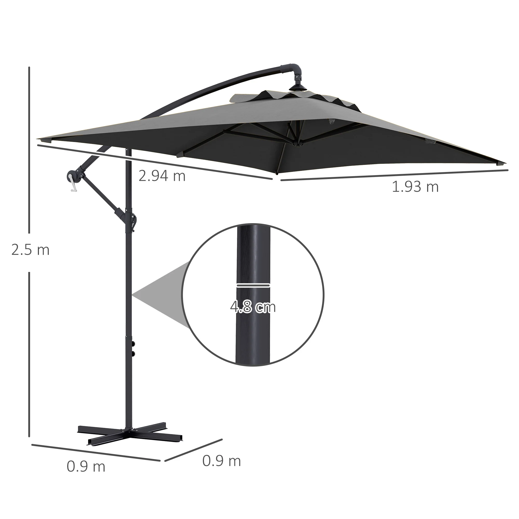 Outsunny 3 m Cantilever Parasol with Cross Base, Crank Handle, 6 Ribs - Image 5