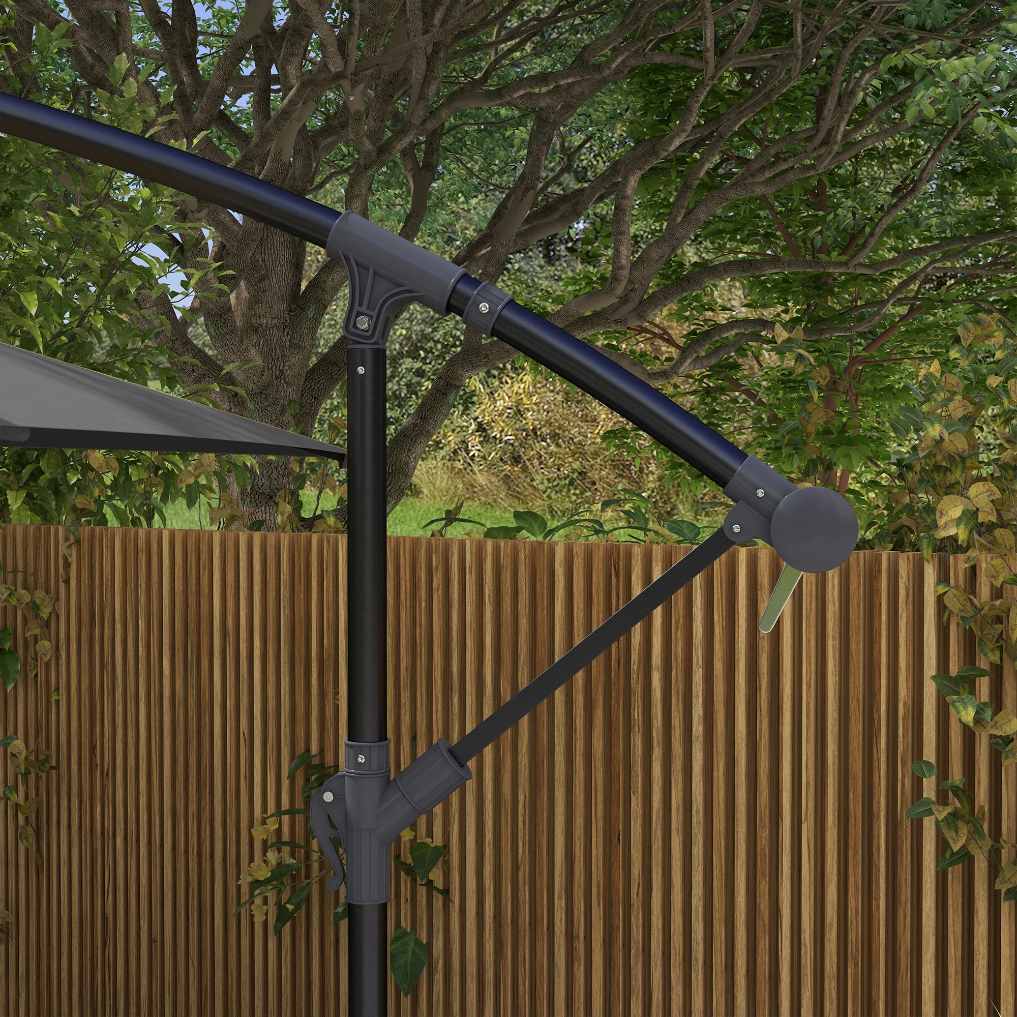 Outsunny 3 m Cantilever Parasol with Cross Base, Crank Handle, 6 Ribs - Image 8