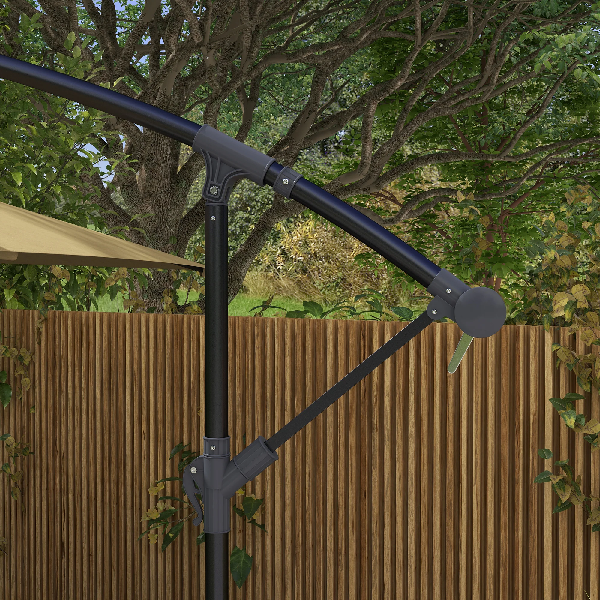 Outsunny 3 m Cantilever Parasol with Cross Base, Crank Handle, 6 Ribs, Brown - Image 8