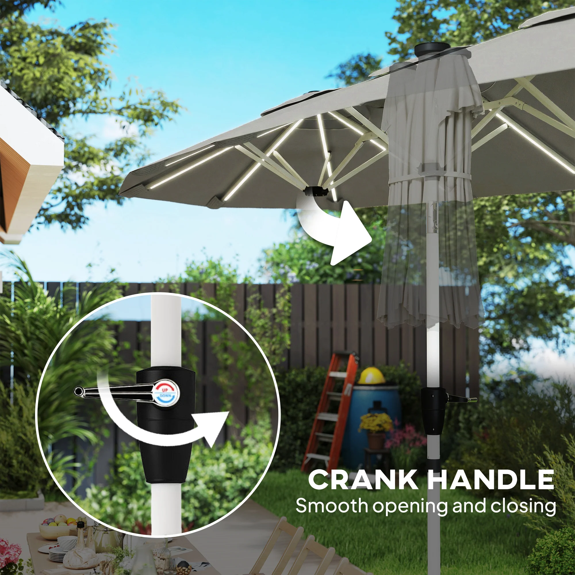 Outsunny 3 m Double-Sided Garden Parasol with Solar Lights, Grey - Image 8