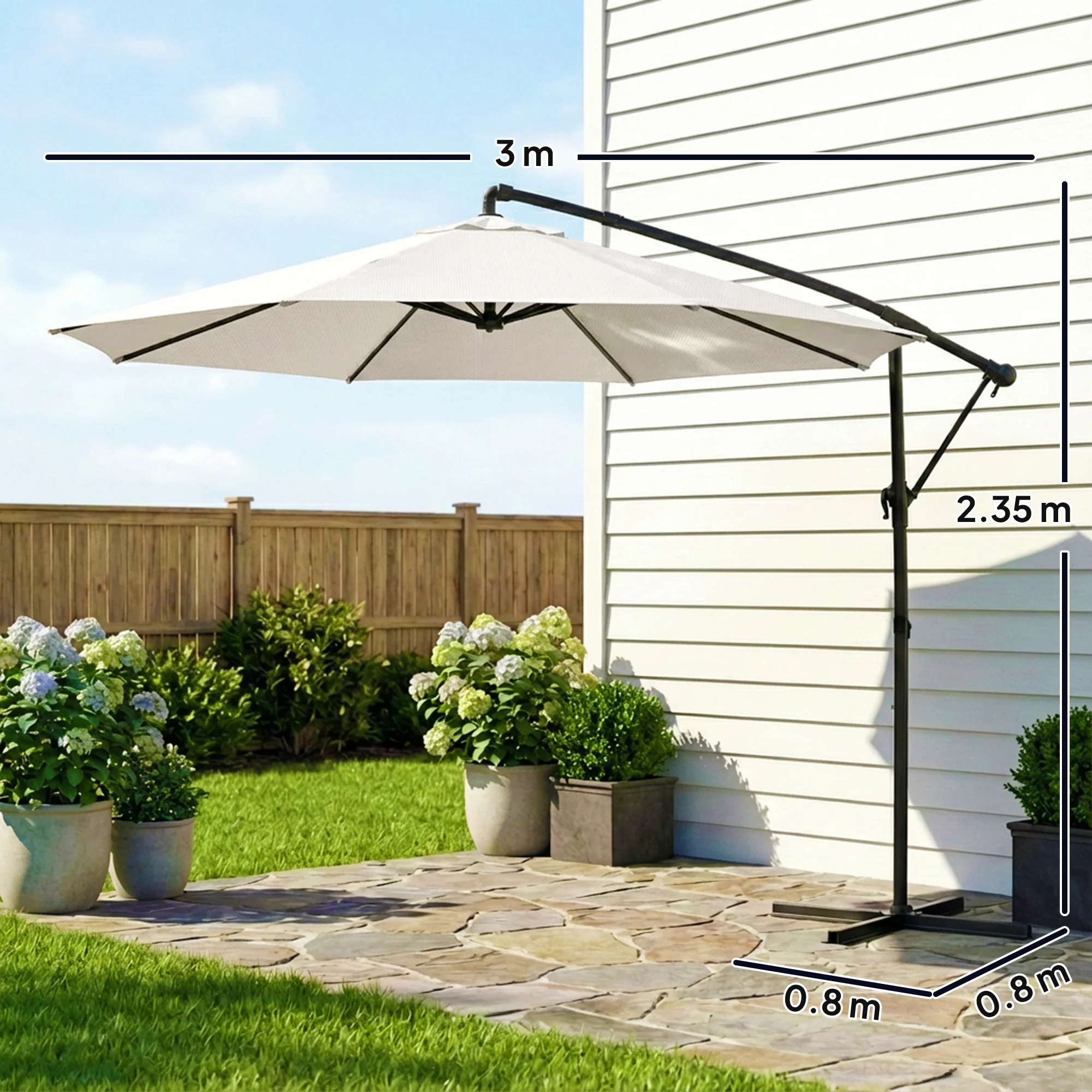 Outsunny 3 M Garden Cantilever Parasol With Cover, Rotation, Cream White - Image 3