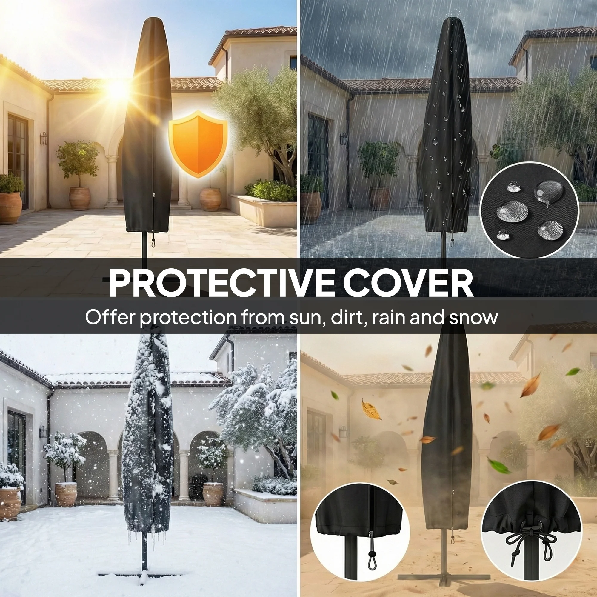 Outsunny 3 M Garden Cantilever Parasol With Cover, Rotation, Cream White - Image 7