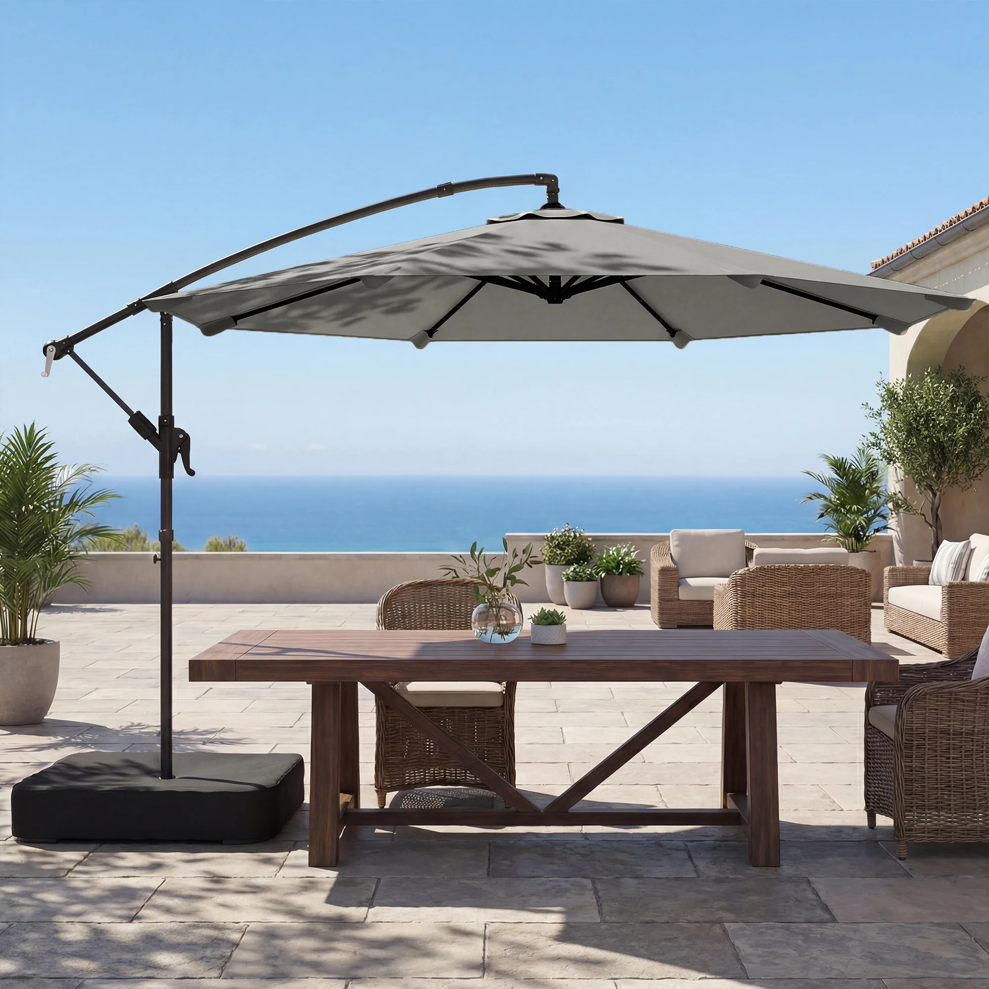 Outsunny 3 m Garden Cantilever Parasol with Sandbag, 360 Degree Rotation - Image 2