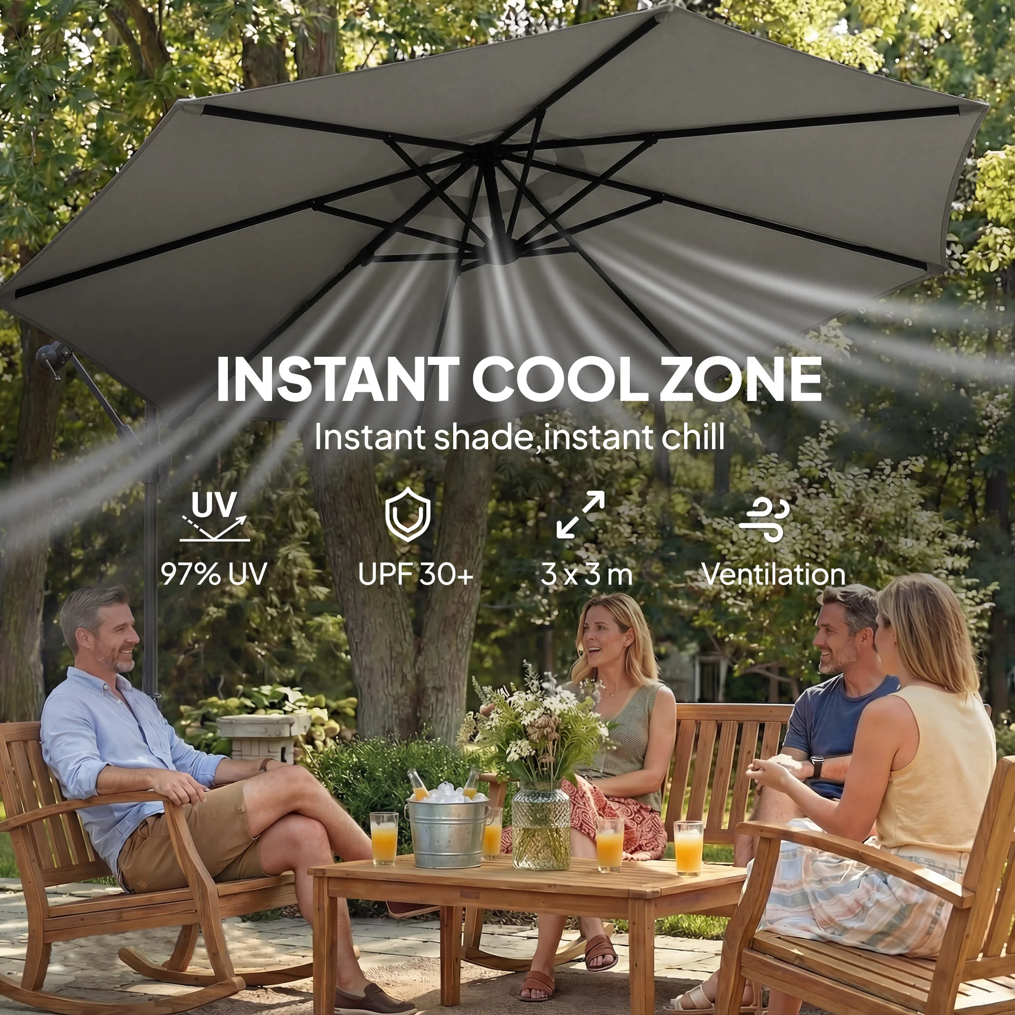 Outsunny 3 m Garden Cantilever Parasol with Sandbag, 360 Degree Rotation - Image 5