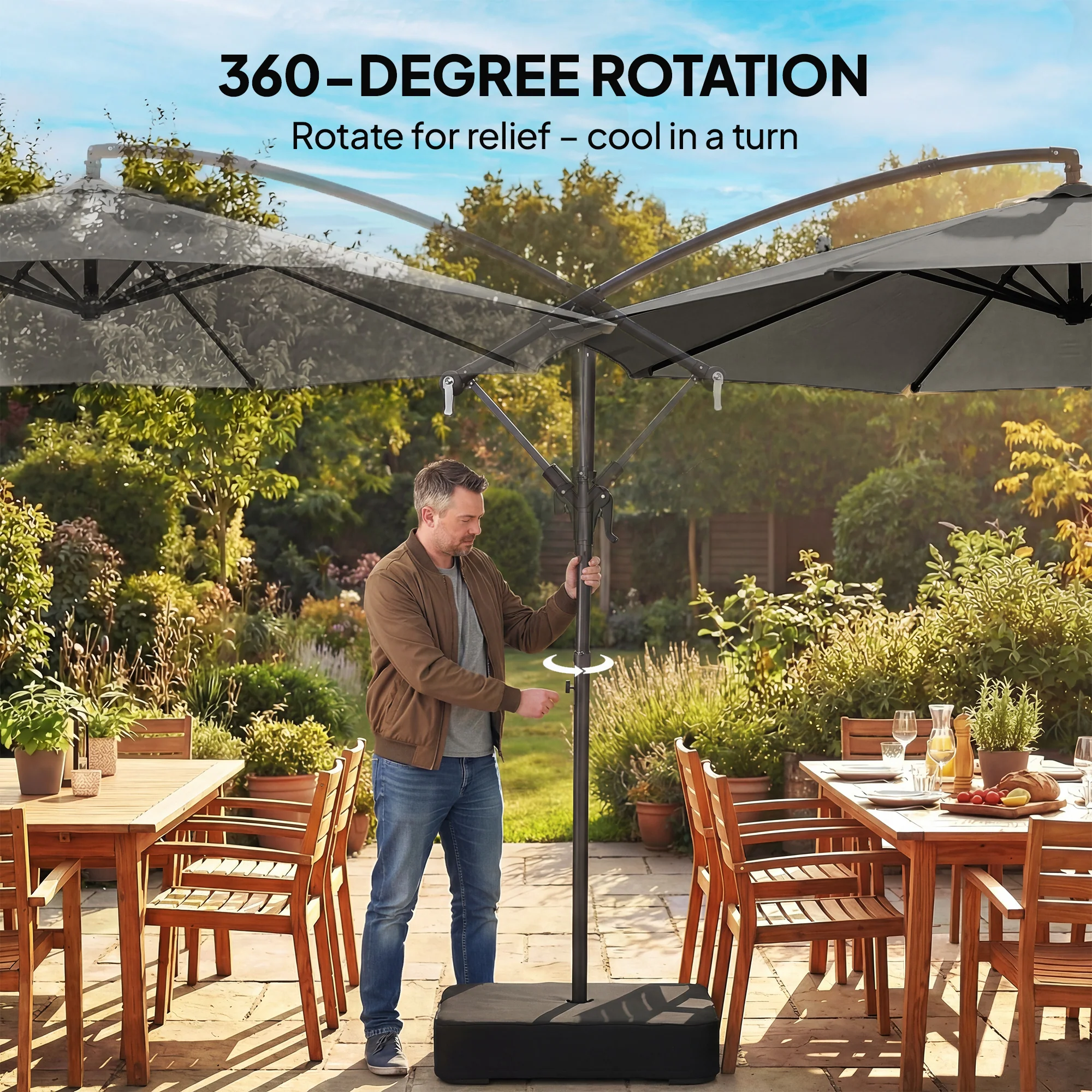 Outsunny 3 m Garden Cantilever Parasol with Sandbag, 360 Degree Rotation - Image 6
