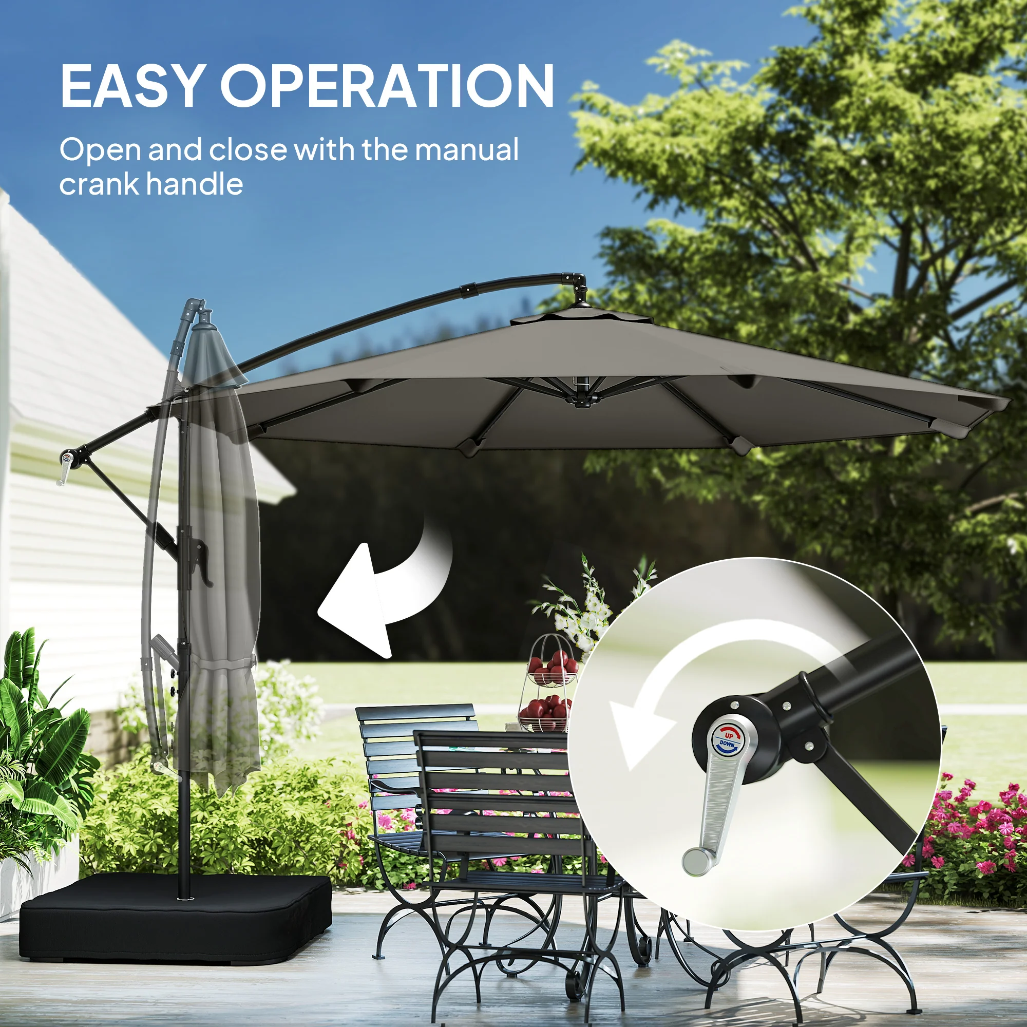 Outsunny 3 m Garden Cantilever Parasol with Sandbag, 360 Degree Rotation - Image 8