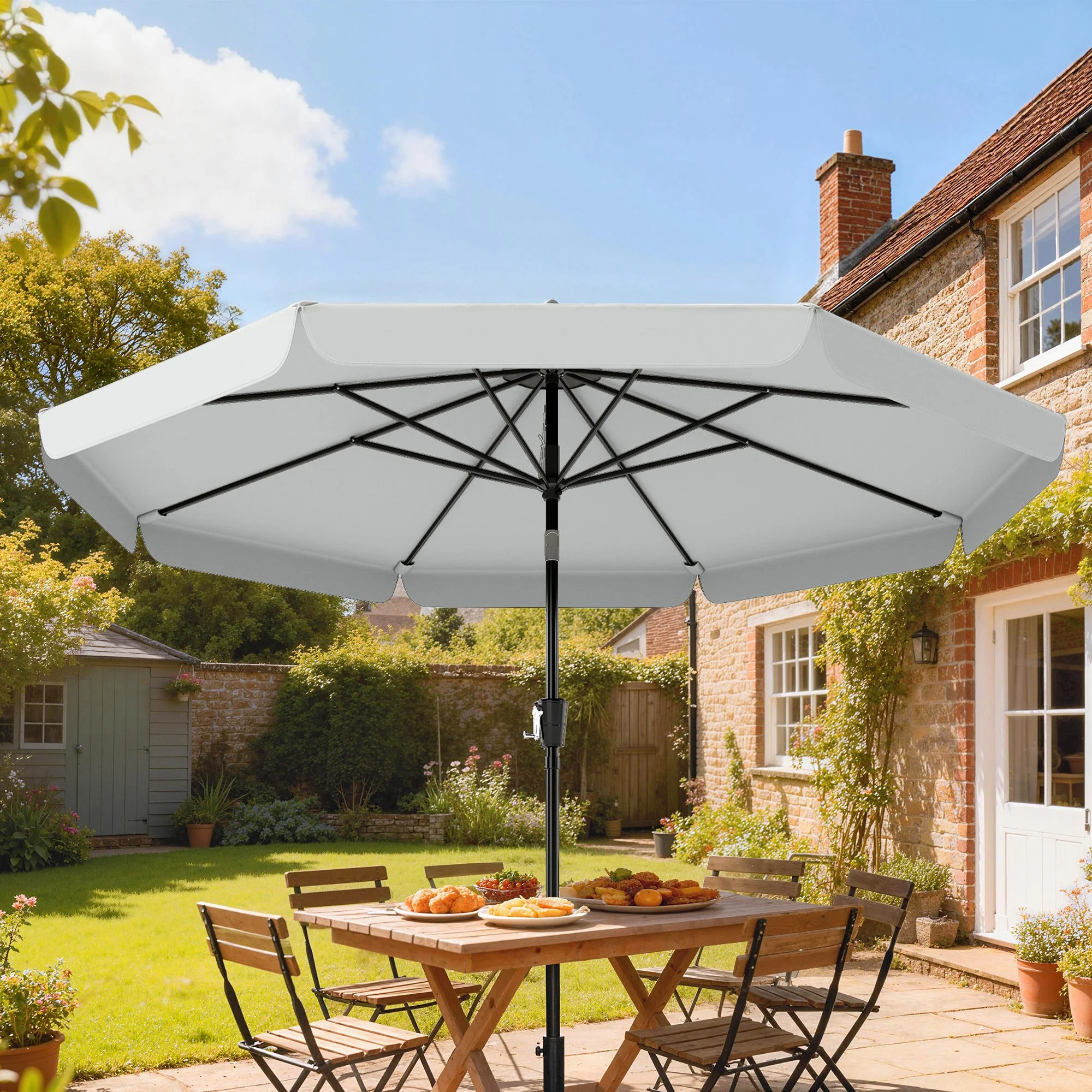 Outsunny 3 m Garden Parasol with Tilt & Crank, UPF30+ Outdoor Table Umbrella - Image 2