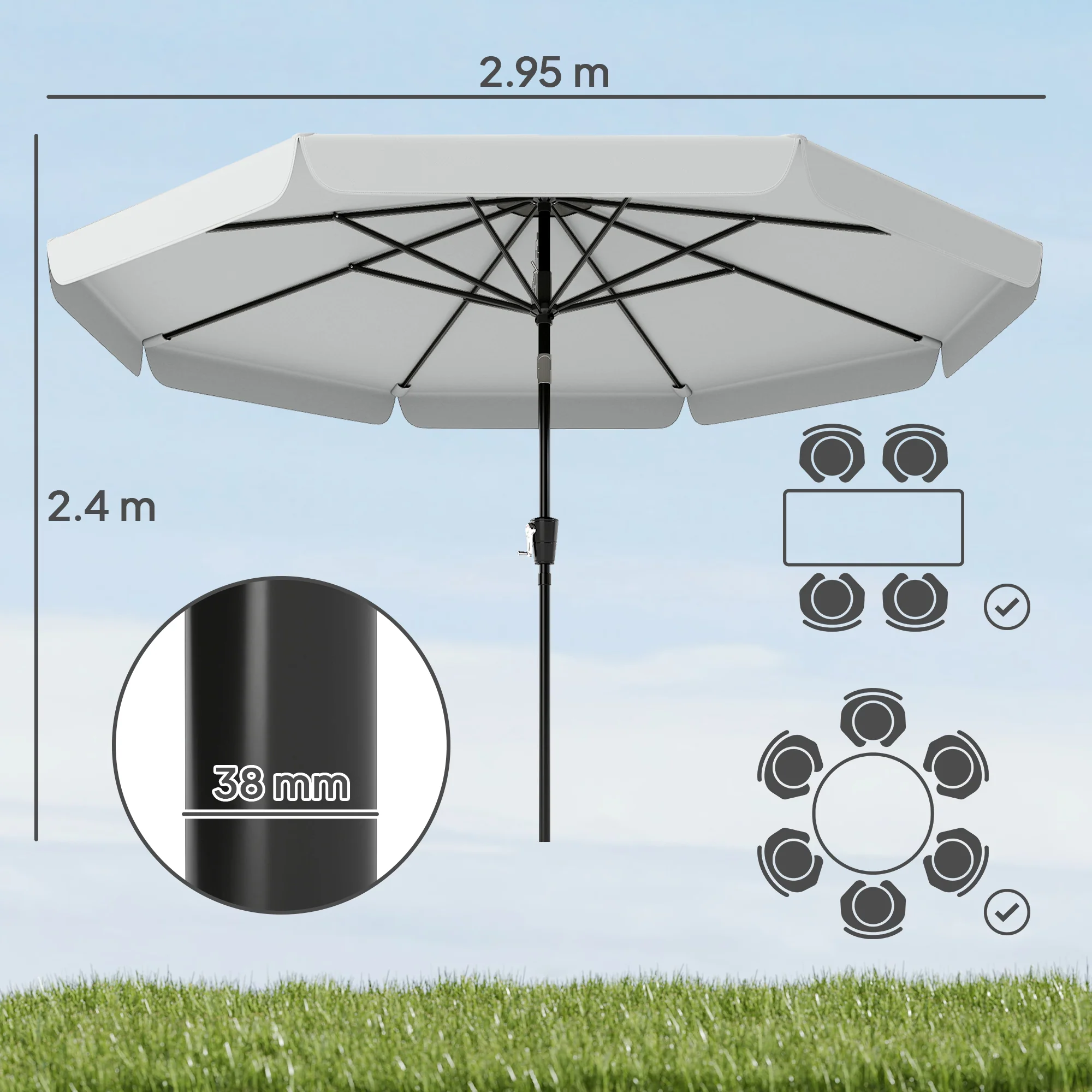 Outsunny 3 m Garden Parasol with Tilt & Crank, UPF30+ Outdoor Table Umbrella - Image 3