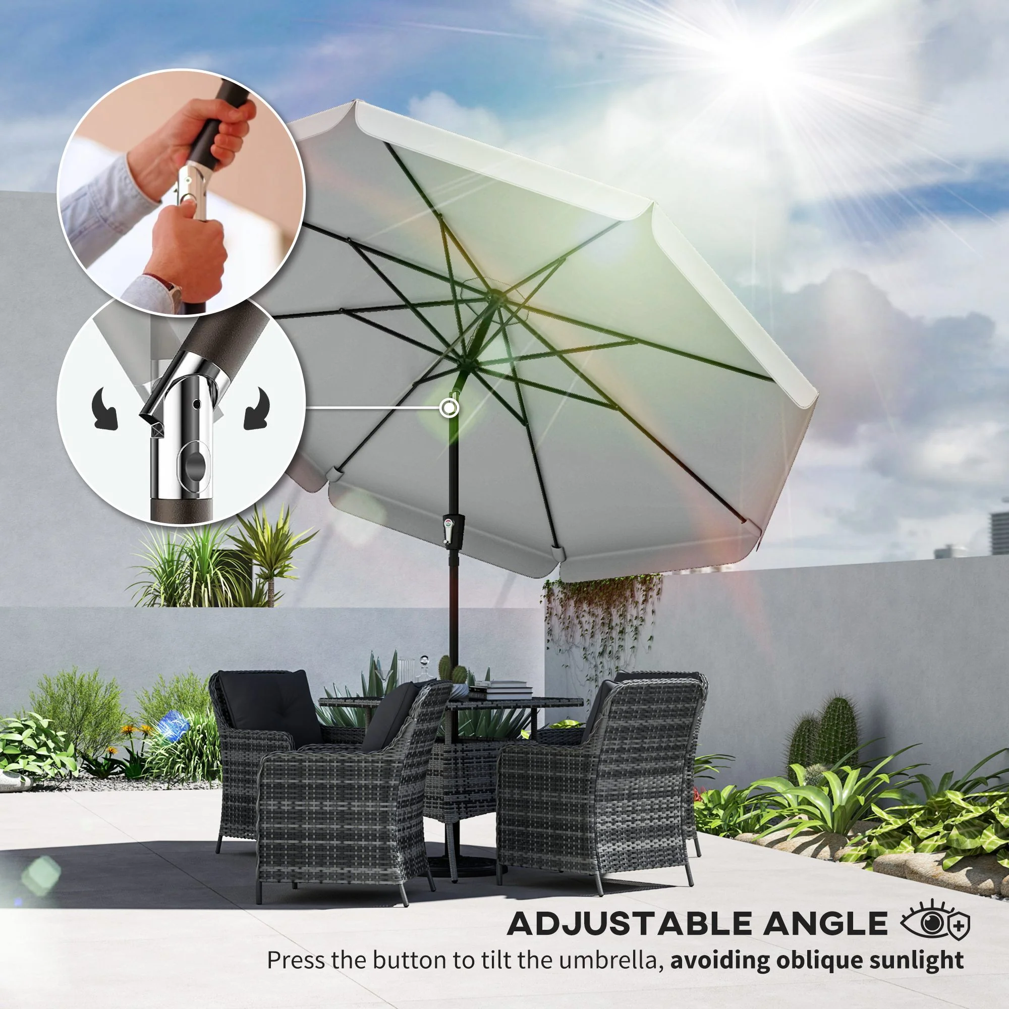 Outsunny 3 m Garden Parasol with Tilt & Crank, UPF30+ Outdoor Table Umbrella - Image 4