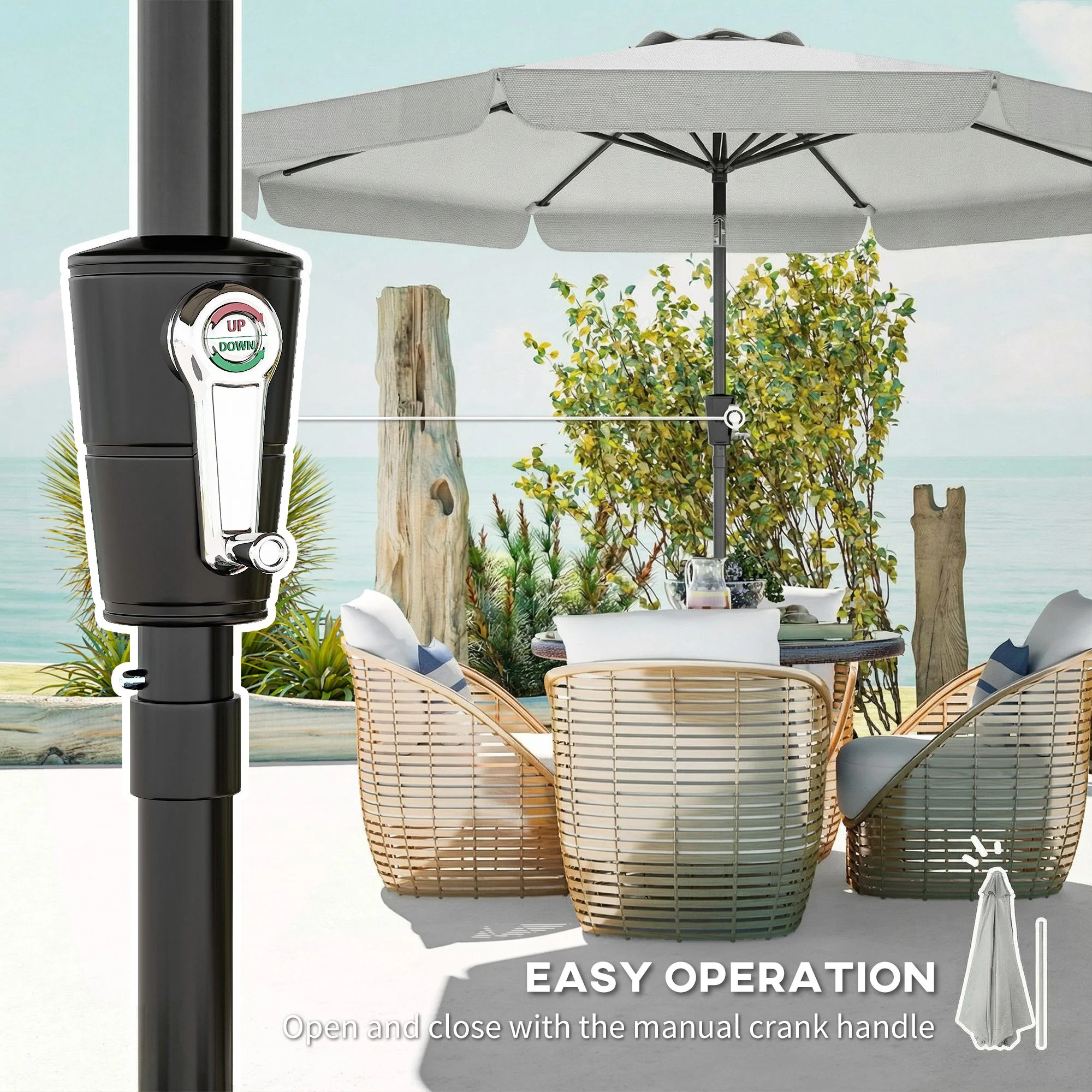 Outsunny 3 m Garden Parasol with Tilt & Crank, UPF30+ Outdoor Table Umbrella - Image 5