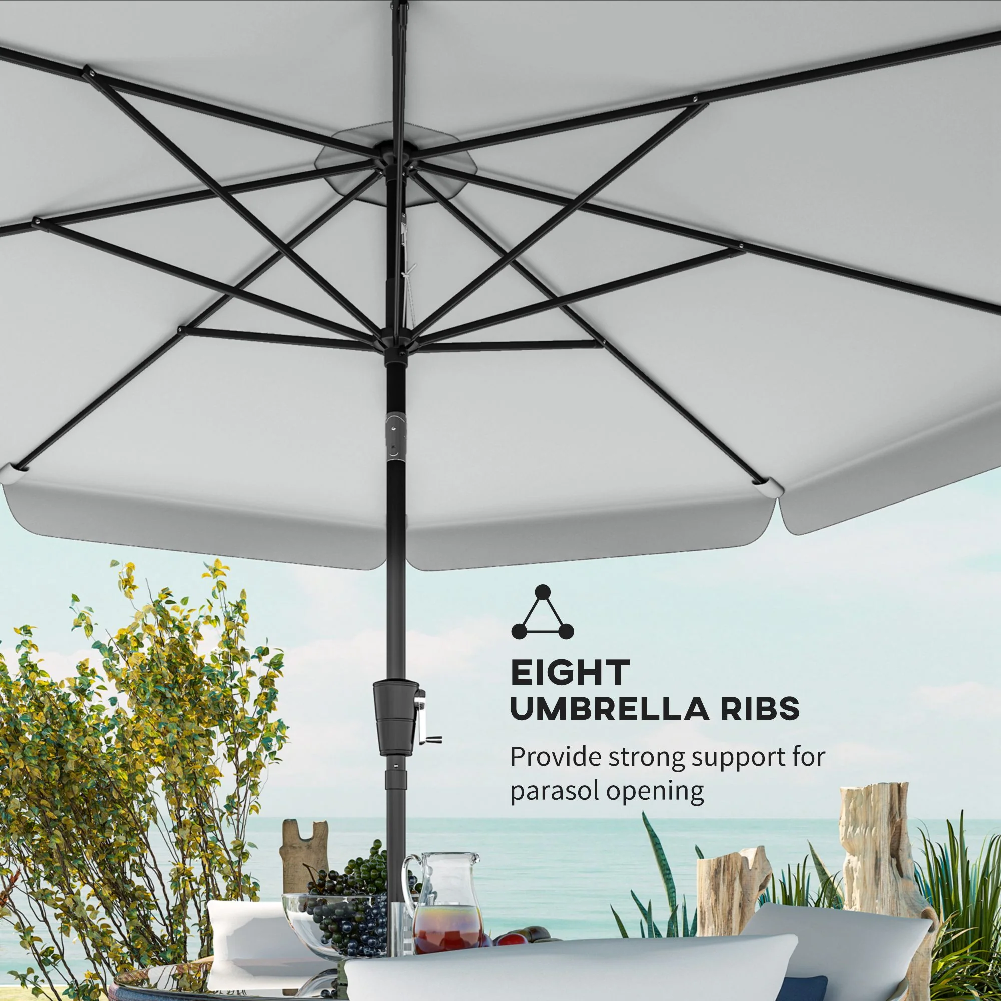 Outsunny 3 m Garden Parasol with Tilt & Crank, UPF30+ Outdoor Table Umbrella - Image 7