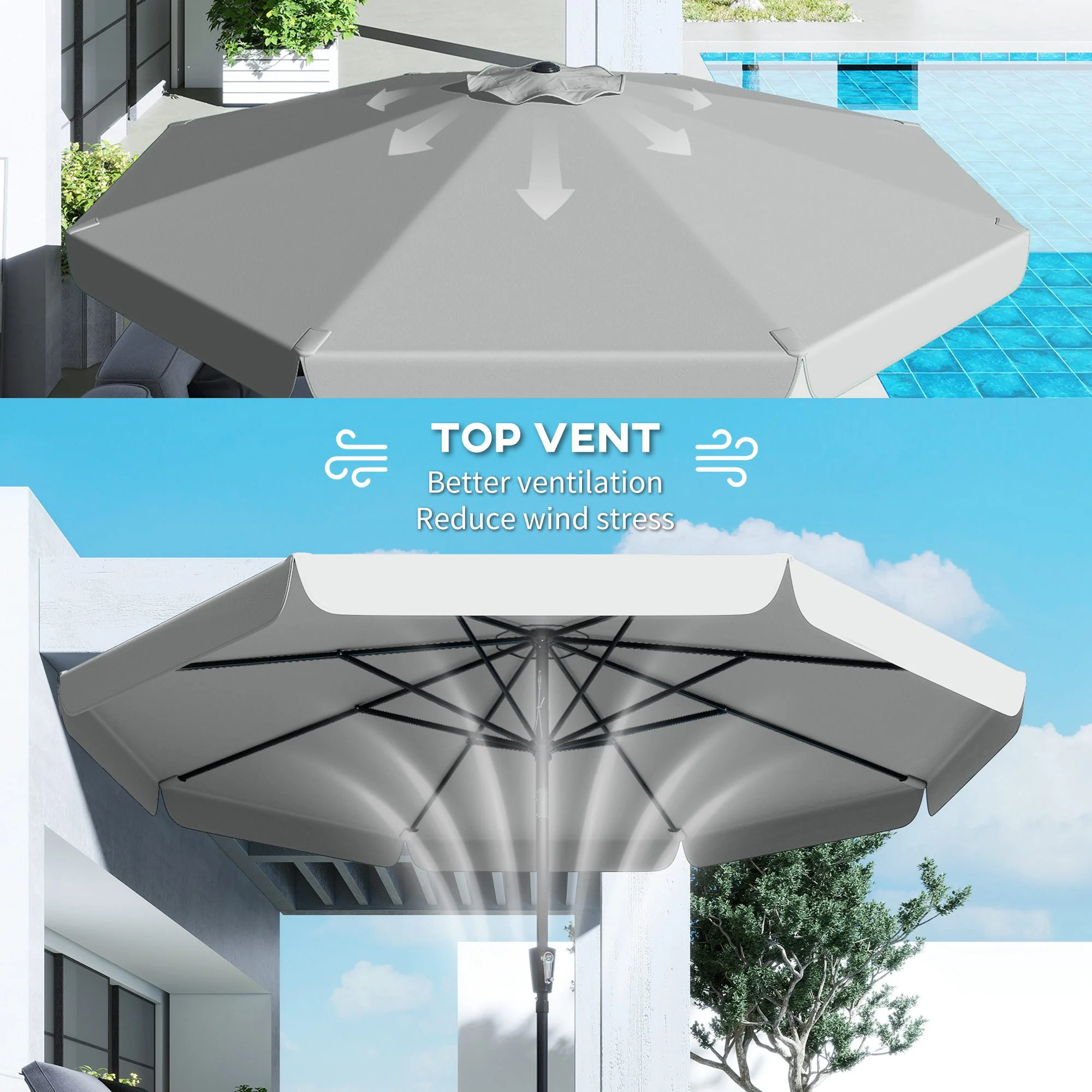 Outsunny 3 m Garden Parasol with Tilt & Crank, UPF30+ Outdoor Table Umbrella - Image 8