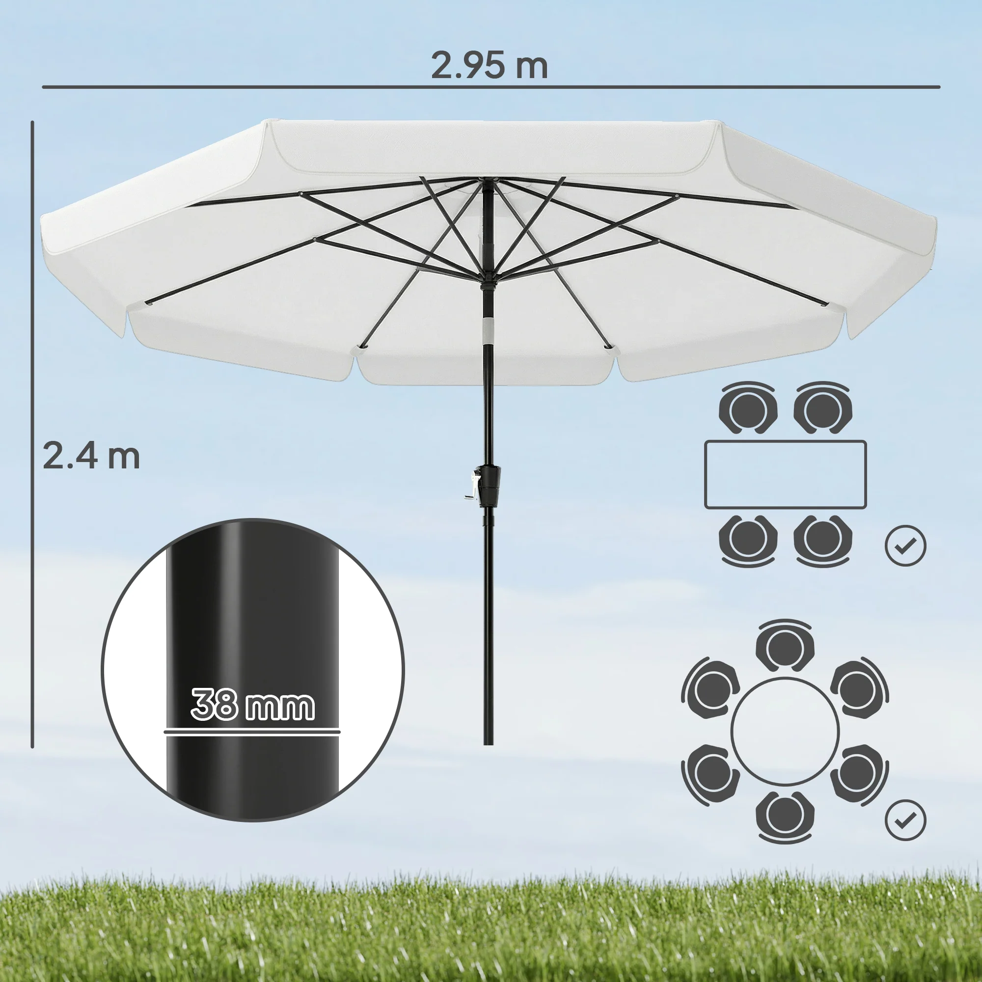 Outsunny 3 m Garden Parasol with Tilt & Crank, UPF30+ Outdoor Table Umbrella - Image 3