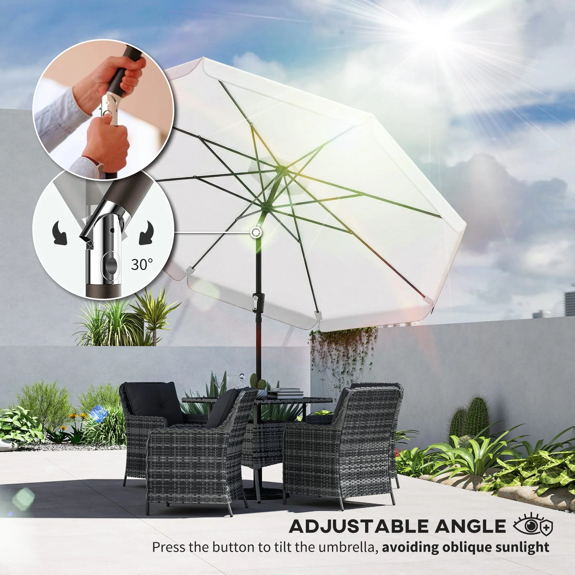Outsunny 3 m Garden Parasol with Tilt & Crank, UPF30+ Outdoor Table Umbrella - Image 4
