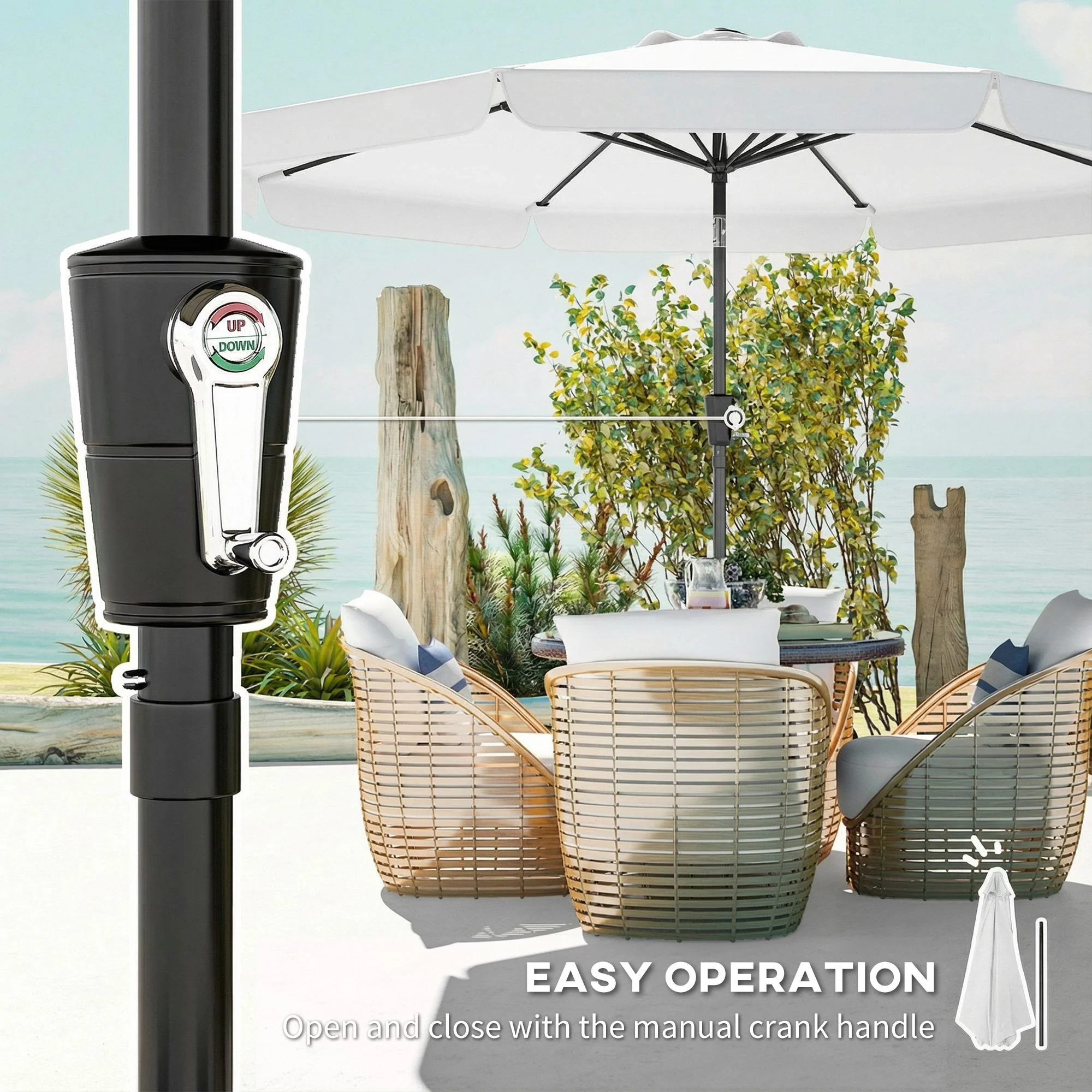 Outsunny 3 m Garden Parasol with Tilt & Crank, UPF30+ Outdoor Table Umbrella - Image 5