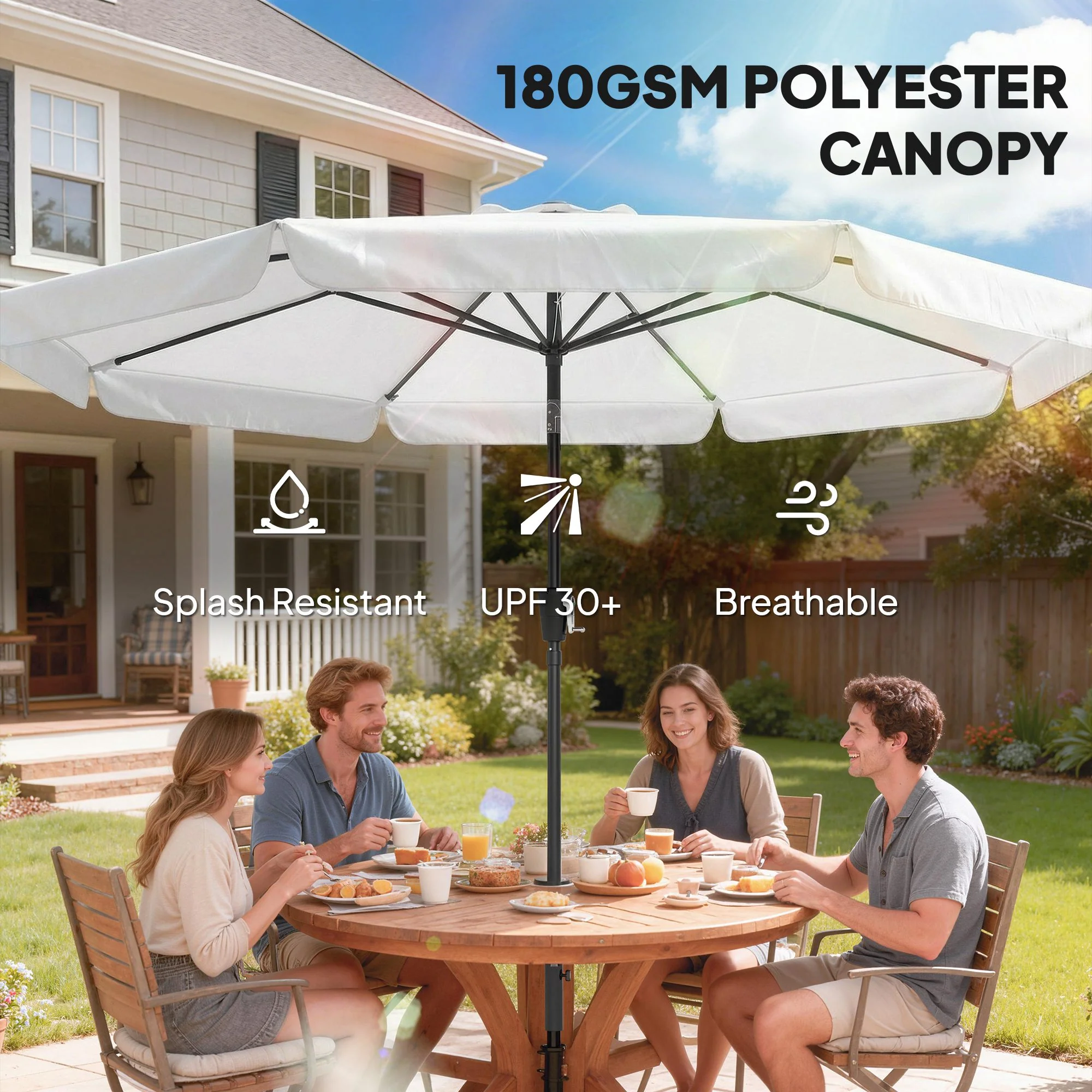 Outsunny 3 m Garden Parasol with Tilt & Crank, UPF30+ Outdoor Table Umbrella - Image 6