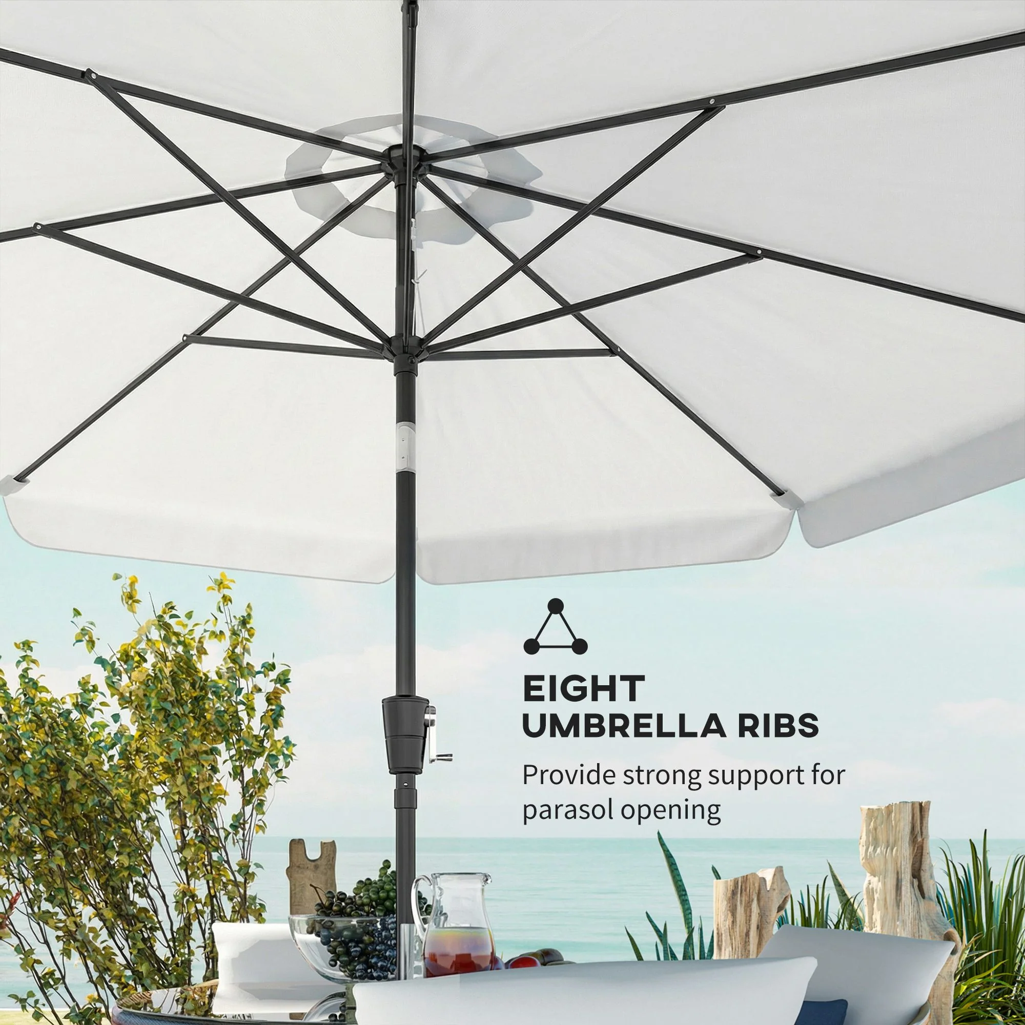 Outsunny 3 m Garden Parasol with Tilt & Crank, UPF30+ Outdoor Table Umbrella - Image 7
