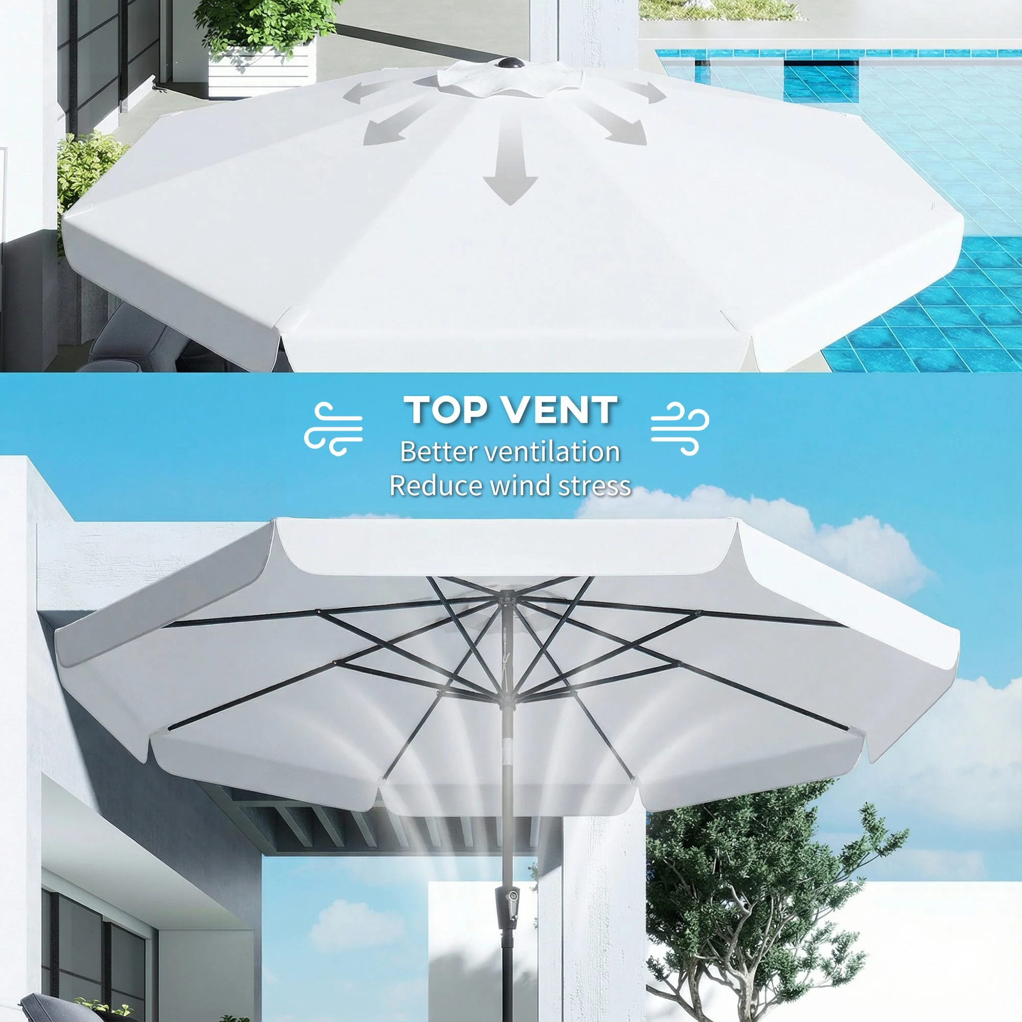 Outsunny 3 m Garden Parasol with Tilt & Crank, UPF30+ Outdoor Table Umbrella - Image 8