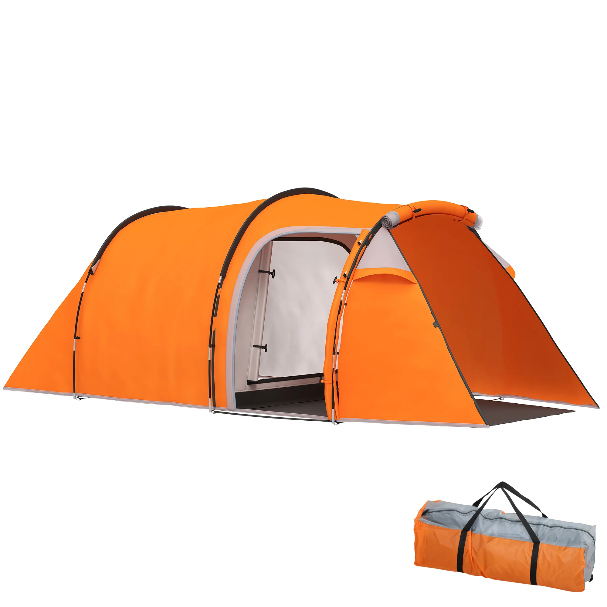 Outsunny 3 Man 2-Room Tent Camping Tent With Living Area Air Vents Orange