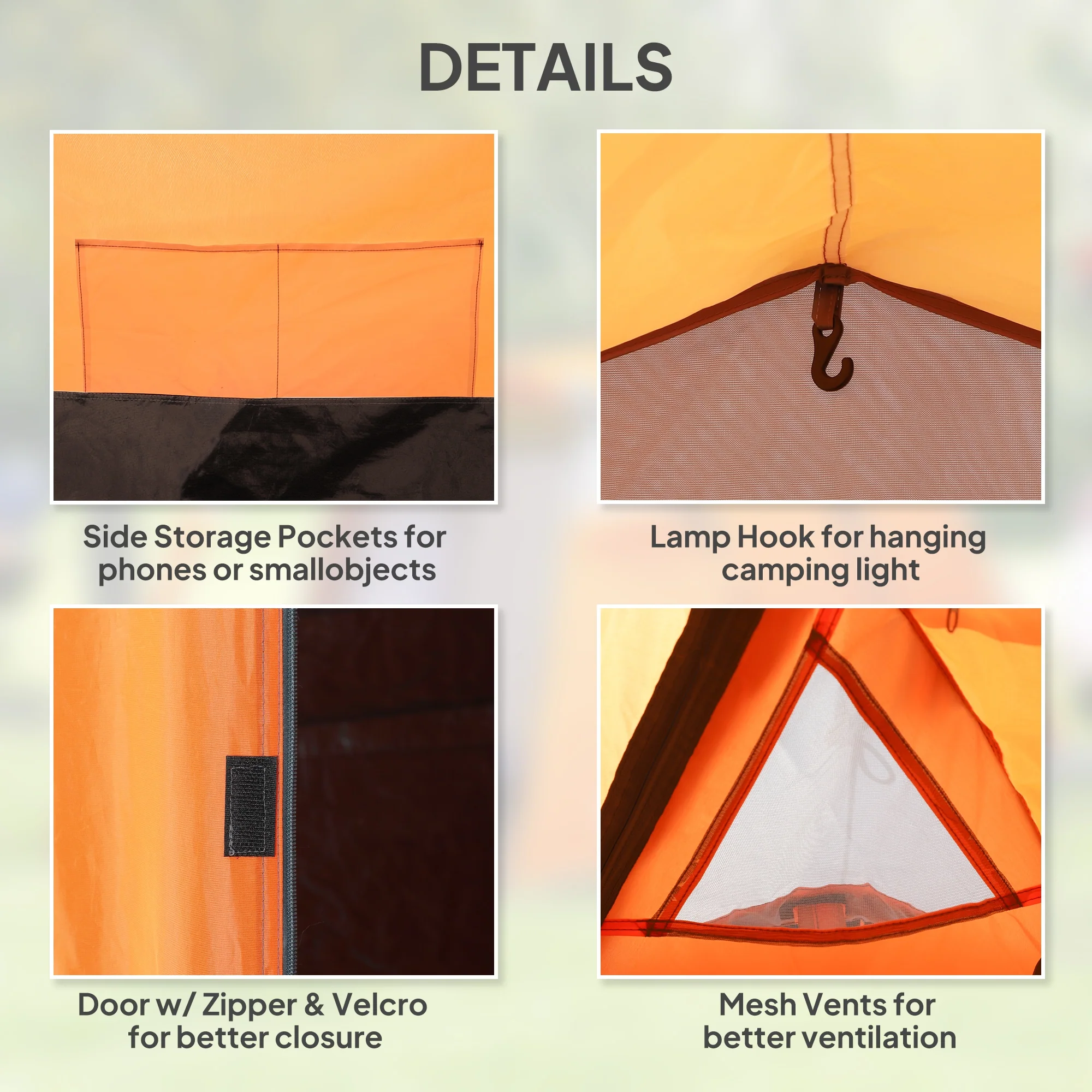 Outsunny 3 Man 2-Room Tent Camping Tent With Living Area Air Vents Orange - Image 6