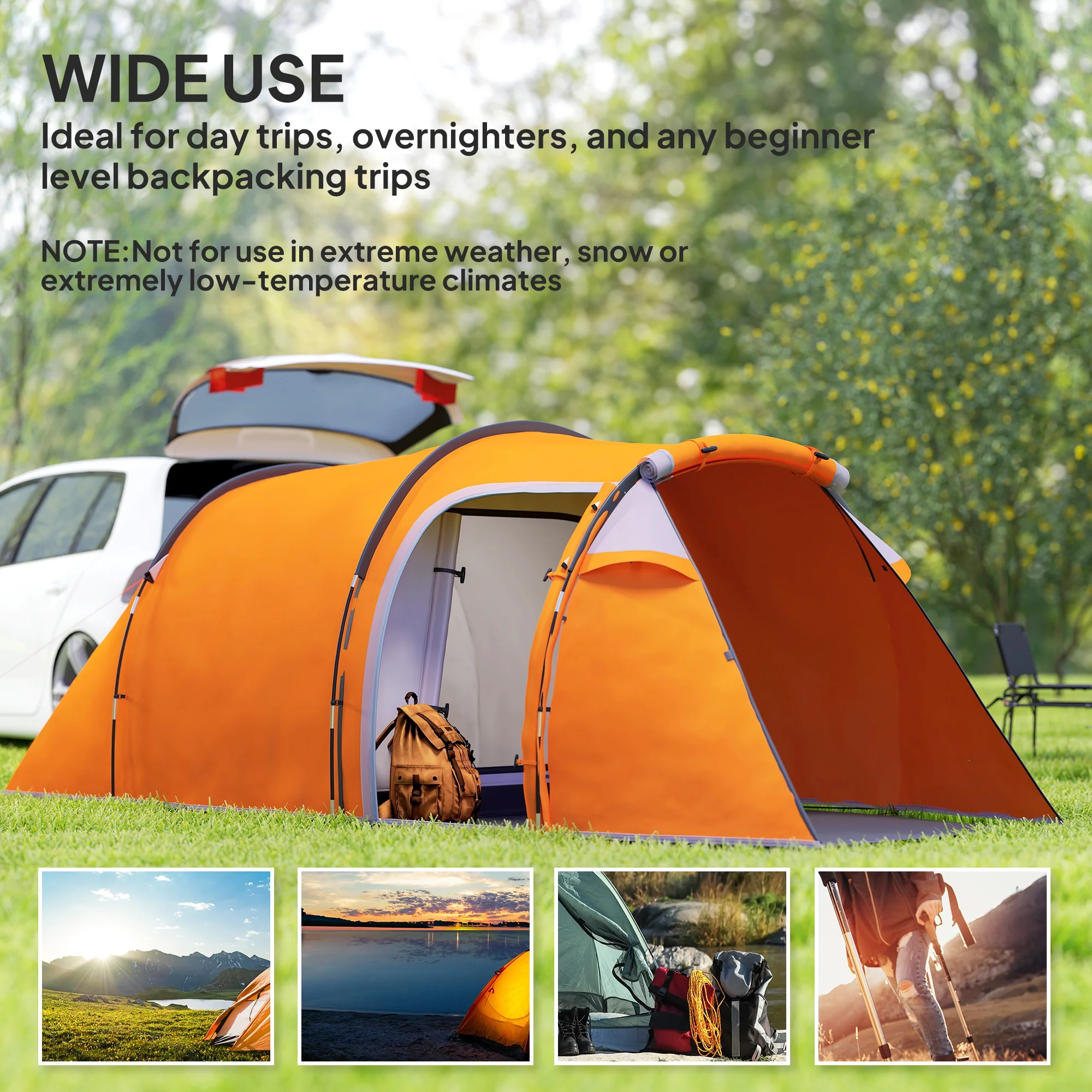 Outsunny 3 Man 2-Room Tent Camping Tent With Living Area Air Vents Orange - Image 7