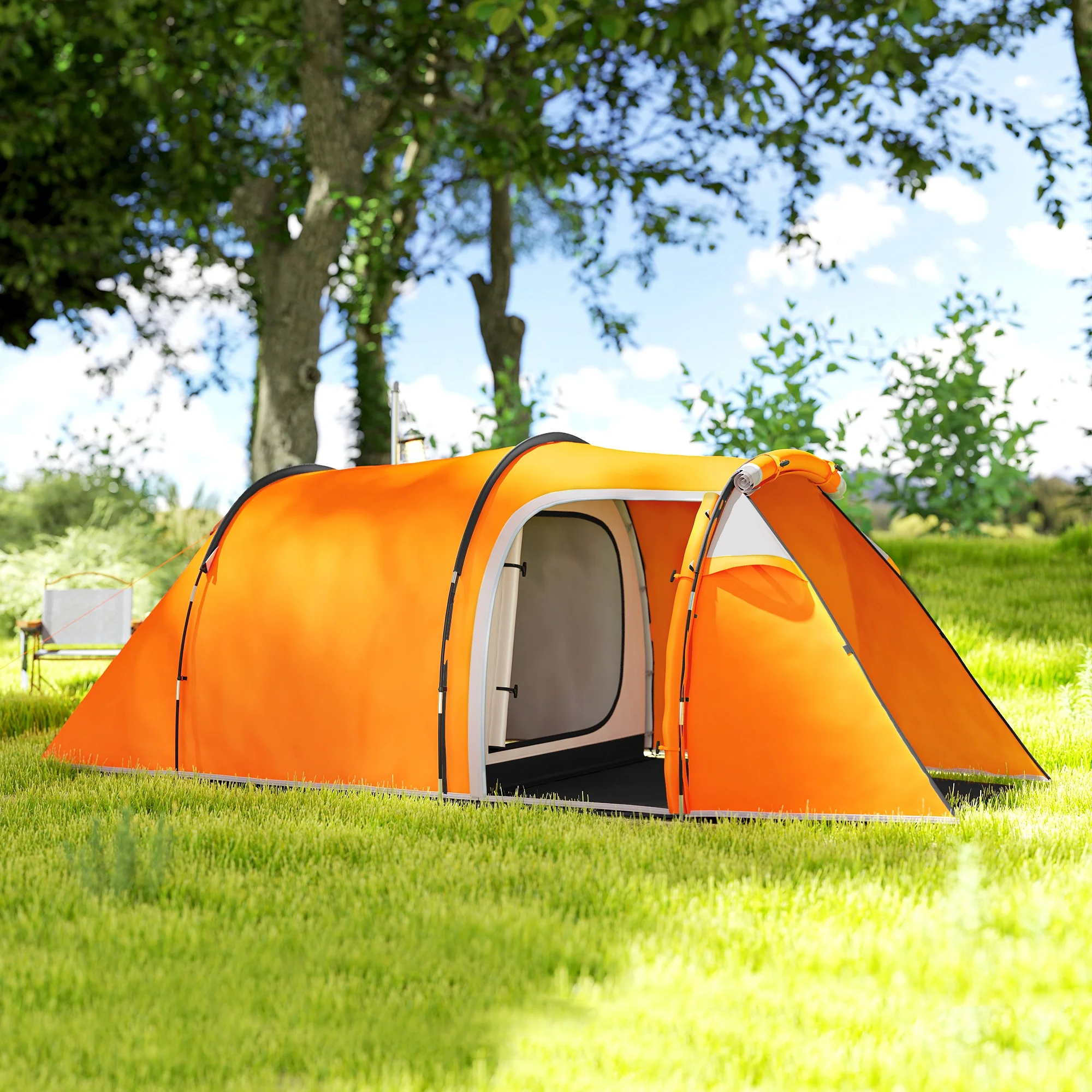 Outsunny 3 Man 2-Room Tent Camping Tent With Living Area Air Vents Orange - Image 9