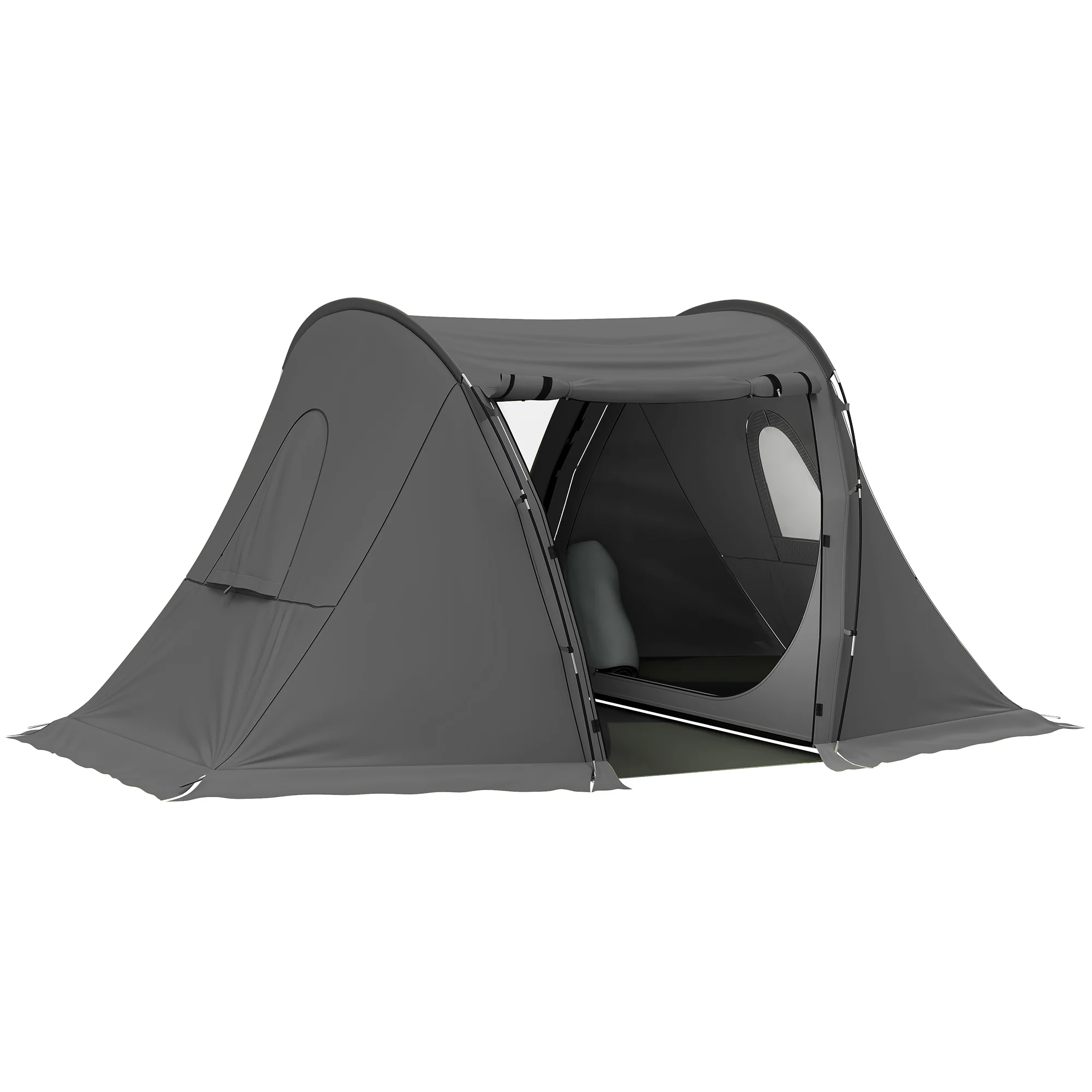 Outsunny 3 Man Camping Tent With 2 Bedrooms, 3000mm Waterproof - Dark Grey/Green